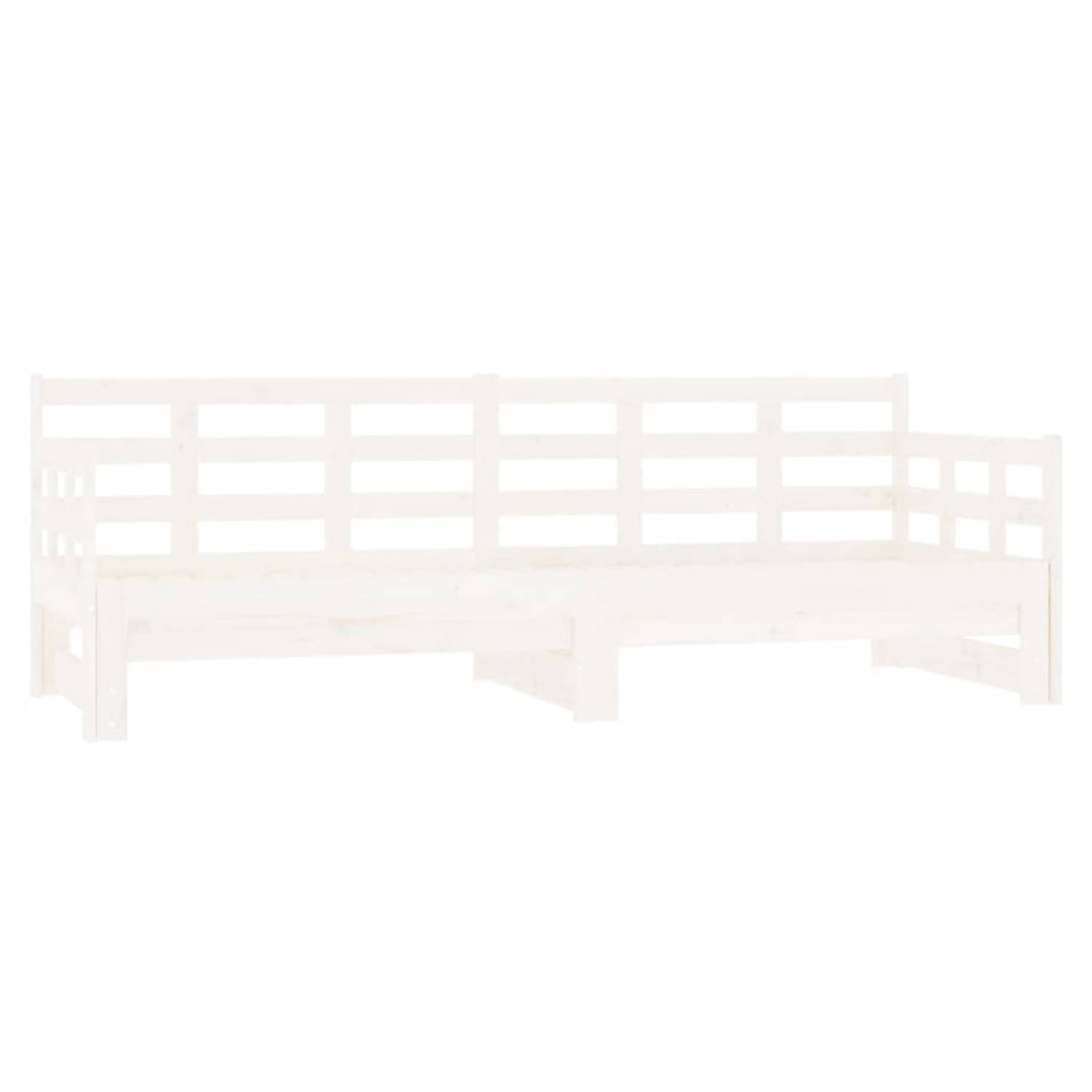 The Living Store Slaapbank uitschuifbaar massief grenenhout wit 2x(90x200) cm - Uitschuifbare Slaapbank - Uitschuifbare Slaapbanken - Bedbank - Bed - Bedframe - Houten Bedframe - B