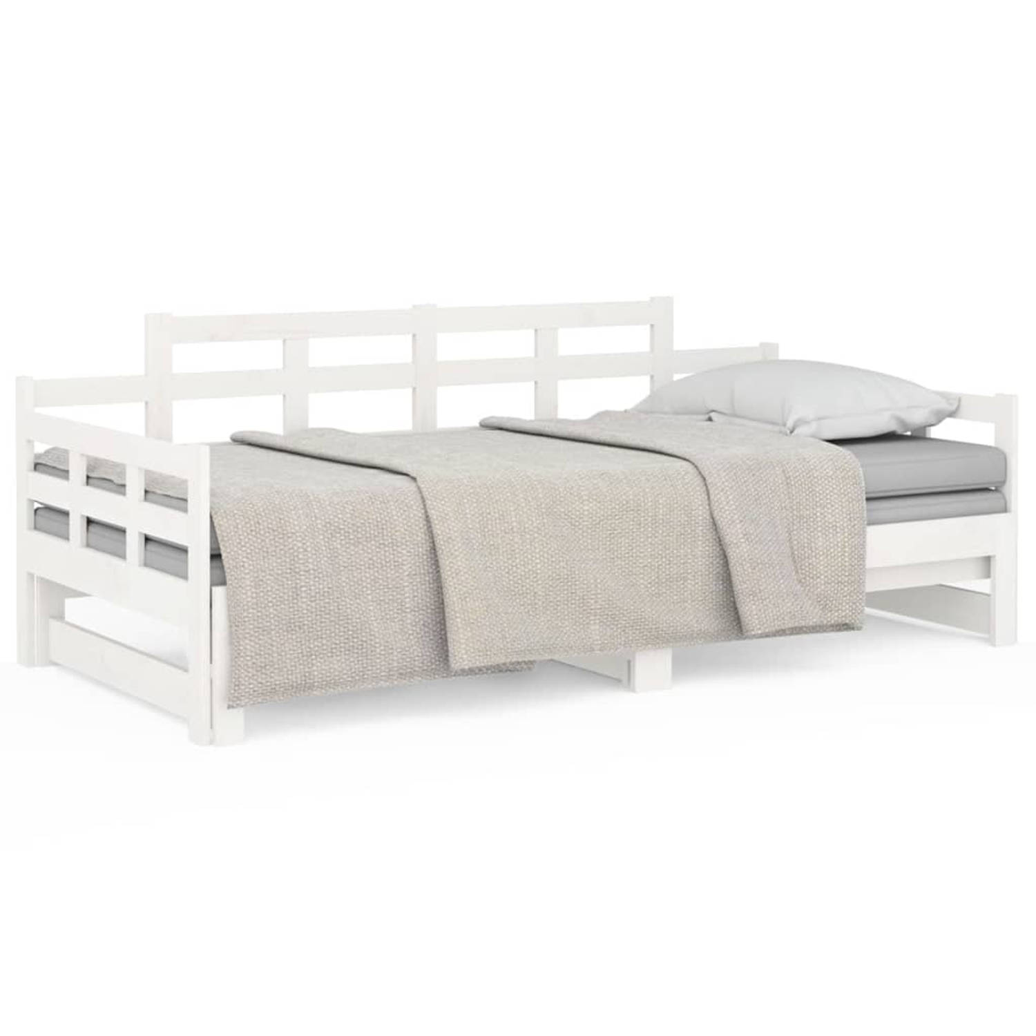 The Living Store Slaapbank uitschuifbaar massief grenenhout wit 2x(80x200) cm - Slaapbank - Slaapbanken - Bedbank - Bed - Bedframe - Houten Bedframe - Bedbodem - Slaapmeubel - Ledi