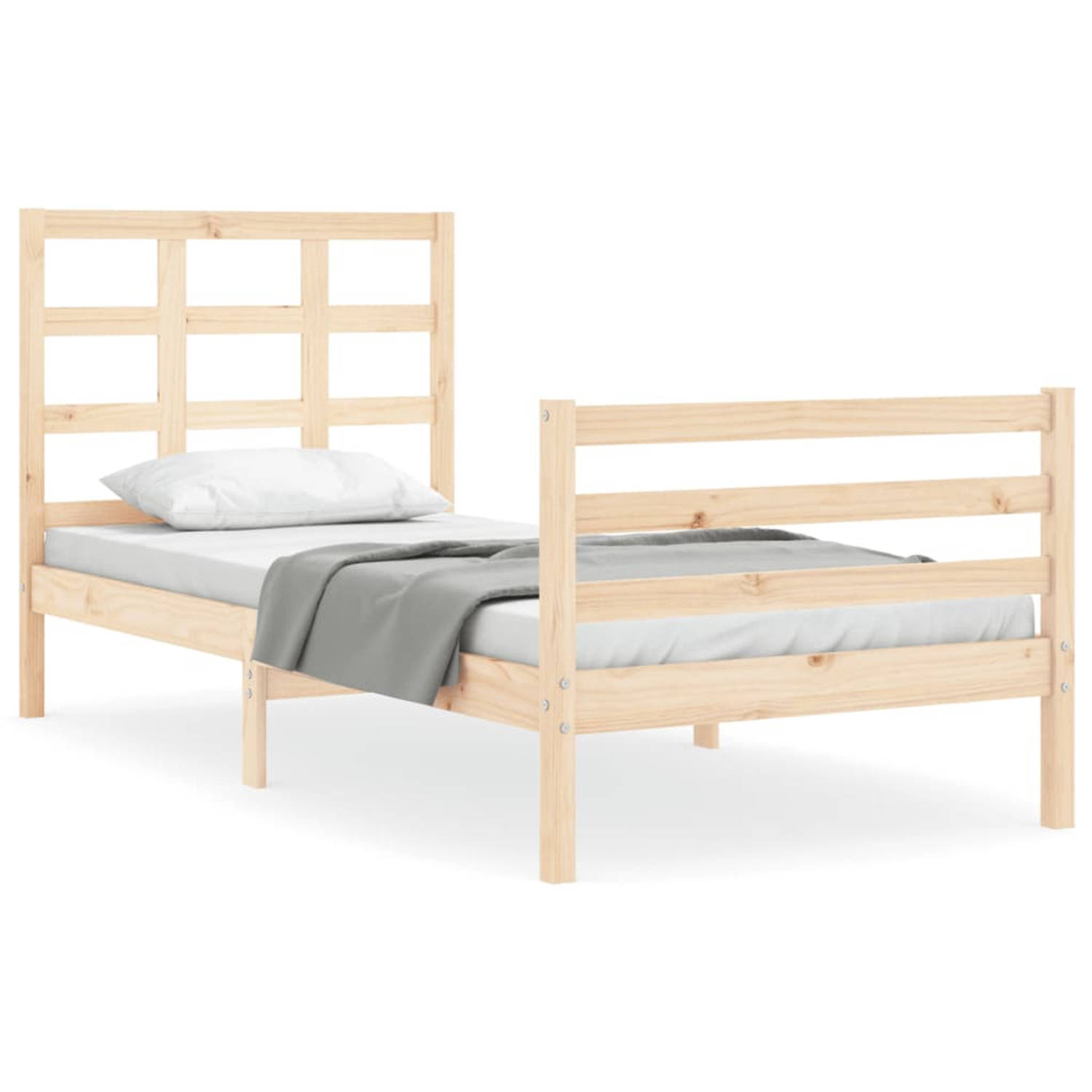 The Living Store Bedframe met hoofdbord massief hout 90x200 cm - Bedframe - Bedframes - Bed - Eenpersoonsbed - Slaapkamermeubel - Houten Bedframe - Houten Bed - Bedbodem - Massief