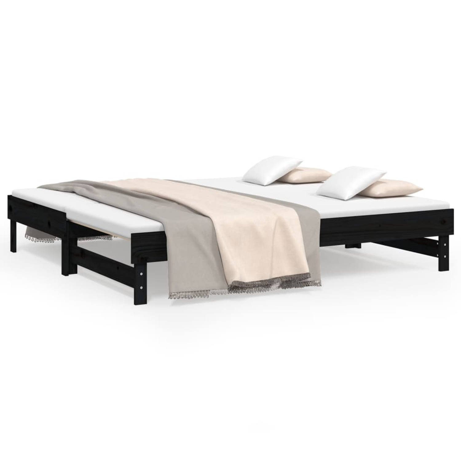 The Living Store Slaapbank uitschuifbaar massief grenenhout zwart 2x(90x190) cm - Slaapbank - Slaapbanken Bedbank - Bed Bank - Slaap Bank - Houten Bedbank - Houten Slaapbank - Loge