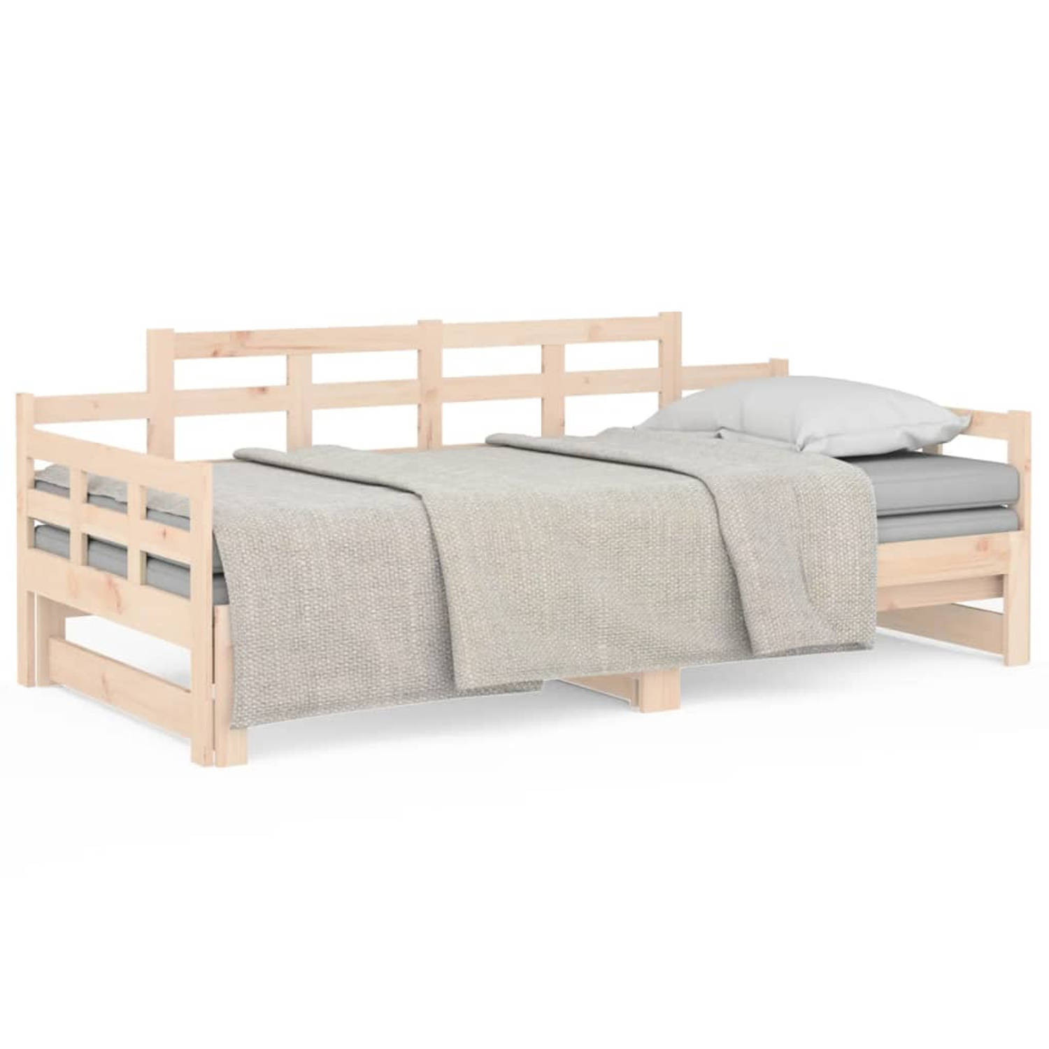 The Living Store Slaapbank uitschuifbaar massief grenenhout 2x(80x200) cm - Slaapbank - Slaapbanken - Bedbank - Bed - Bedframe - Houten Bedframe - Bedbodem - Slaapmeubel - Ledikant