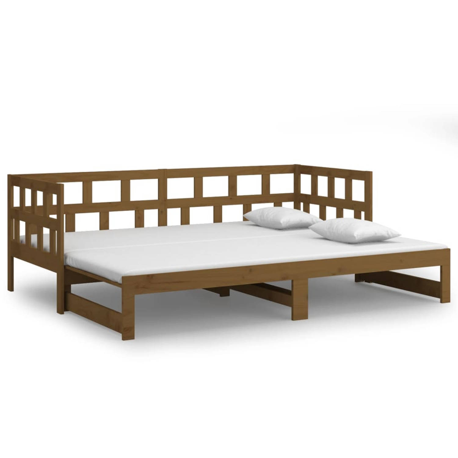 The Living Store Slaapbank uitschuifbaar grenenhout honingbruin 2x(80x200) cm - Slaapbank - Slaapbanken Bedbank - Bed Bank - Slaap Bank - Houten Bedbank - Houten Slaapbank - Logeer