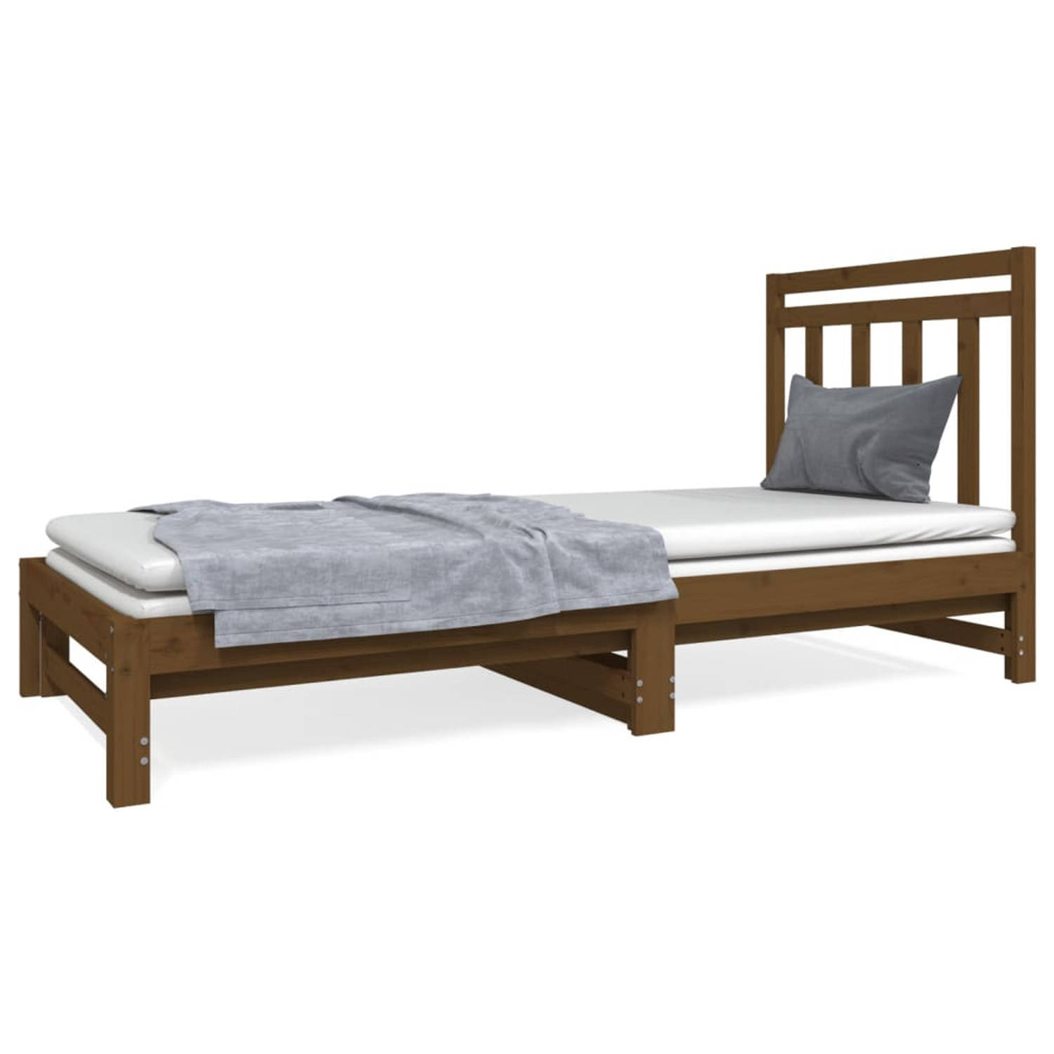 The Living Store Slaapbank uitschuifbaar grenenhout honingbruin 2x(90x190) cm - Slaapbank - Slaapbanken - Bedbank - Bed - Bedframe - Houten Bedframe - Bedbodem - Logeerbed - Slaapm