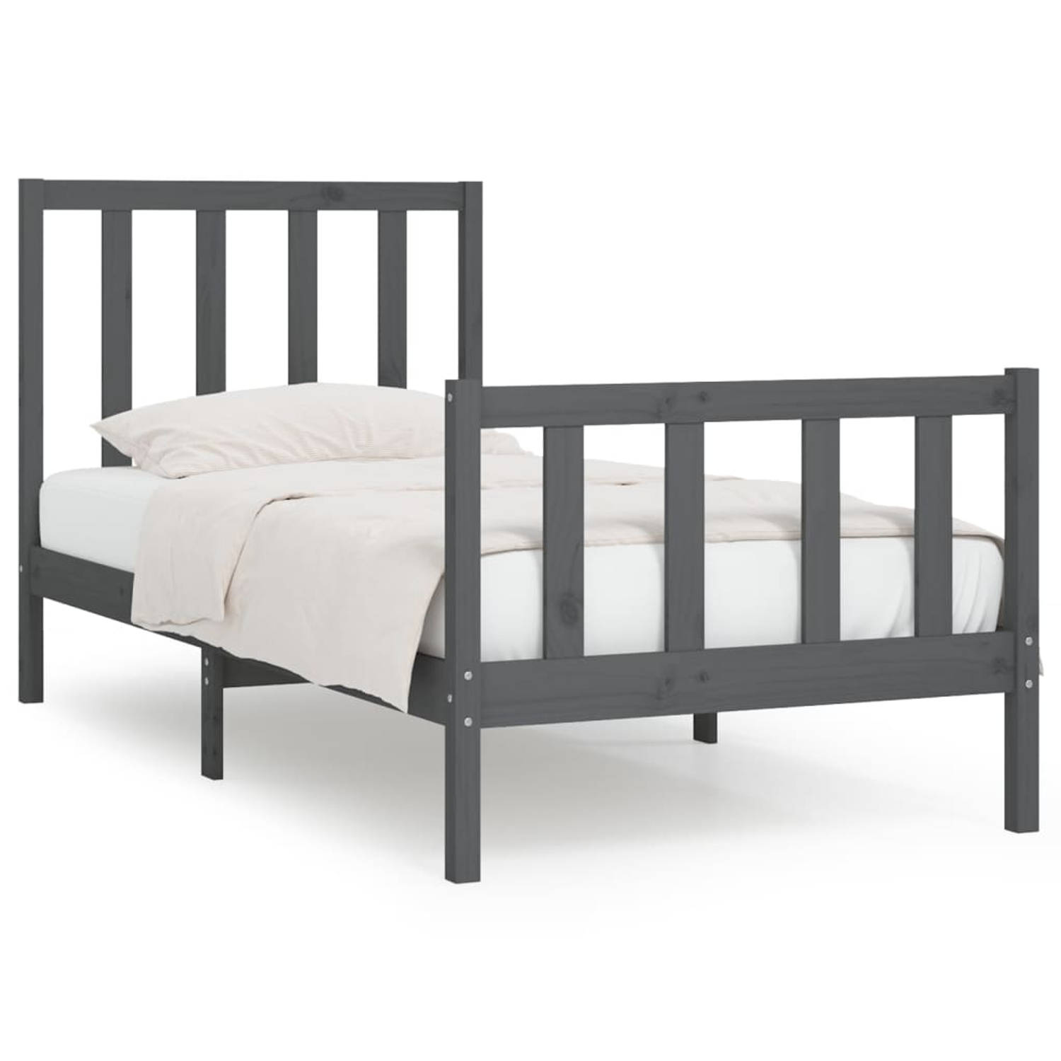 The Living Store Bedframe massief hout grijs 90x190 cm 3FT Single - Bedframe - Bedframes - Eenpersoonsbed - Bed - Bedombouw - Ledikant - Houten Bedframe - Eenpersoonsbedden - Bedde