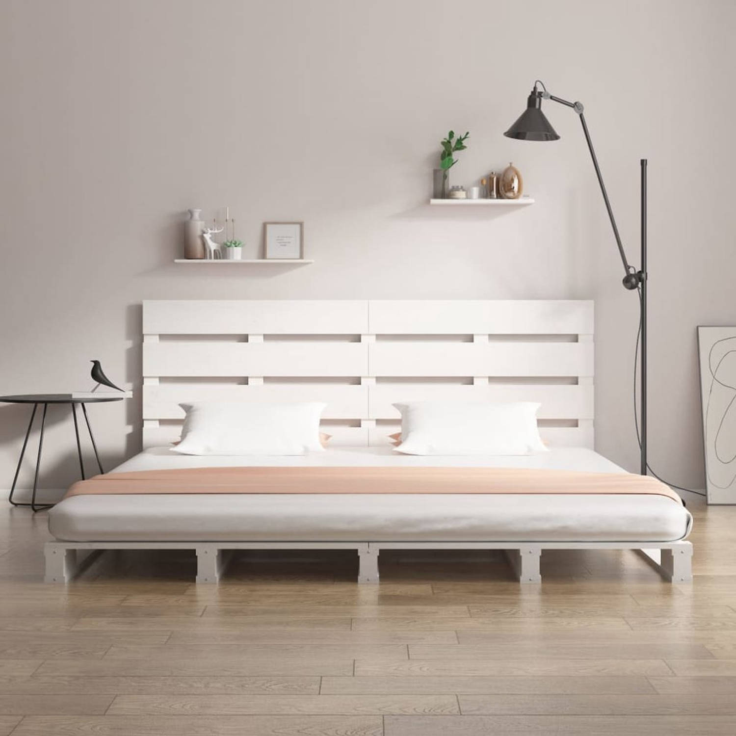The Living Store Bedframe Massief Grenenhout - 190 x 140 x 80 cm - Wit