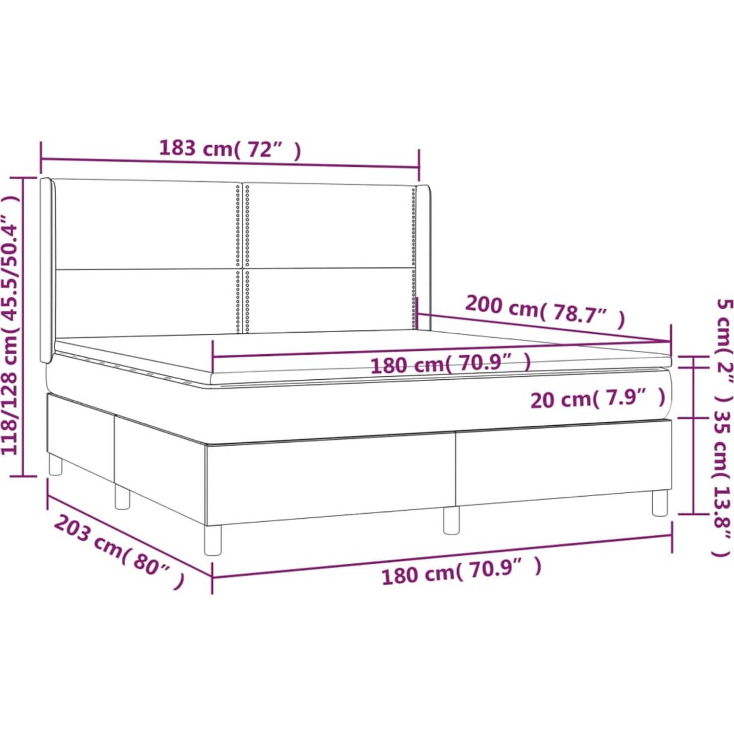 The Living Store Boxspring - LED - 203x183x118/128 cm - lichtgrijs - pocketvering - huidvriendelijk