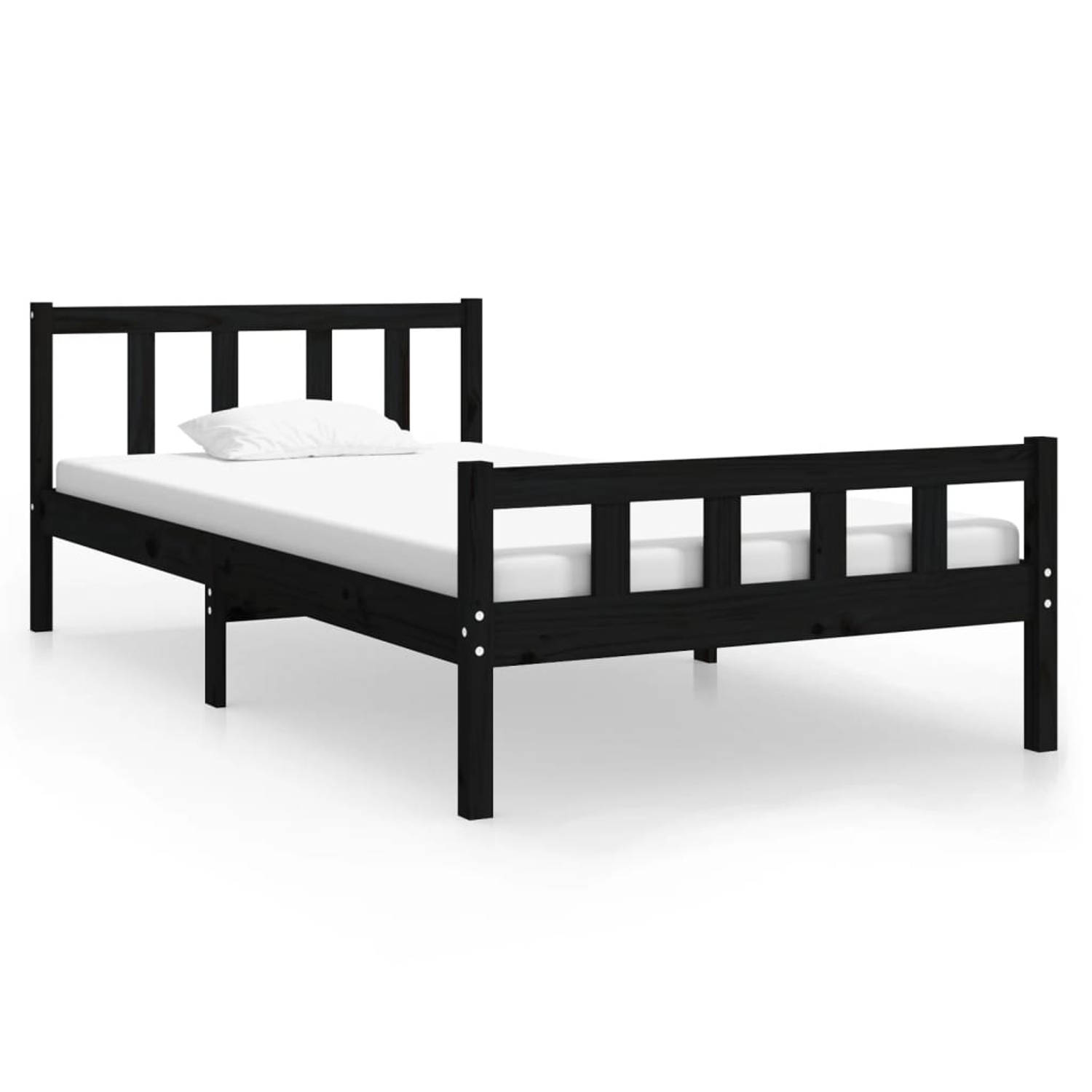 The Living Store Bedframe massief hout zwart 90x200 cm - Bedframe - Bedframes - Eenpersoonsbed - Bed - Bedombouw - Ledikant - Houten Bedframe - Eenpersoonsbedden - Bedden - Bedombo