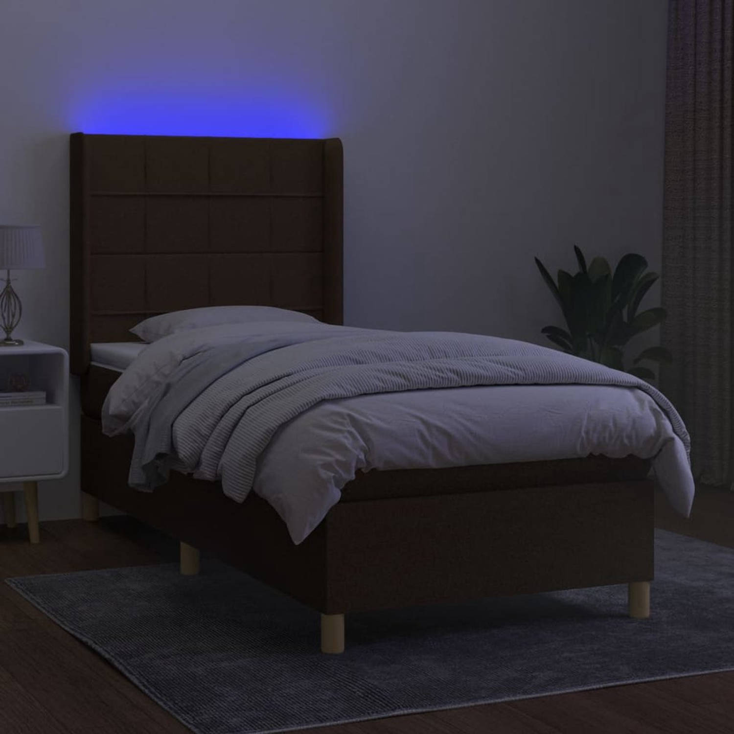 The Living Store Bed LED Donkerbruin 203x83x118/128 cm - Pocketvering Matras 80x200x20 cm - Huidvriendelijk Topmatras 80x200x5 cm