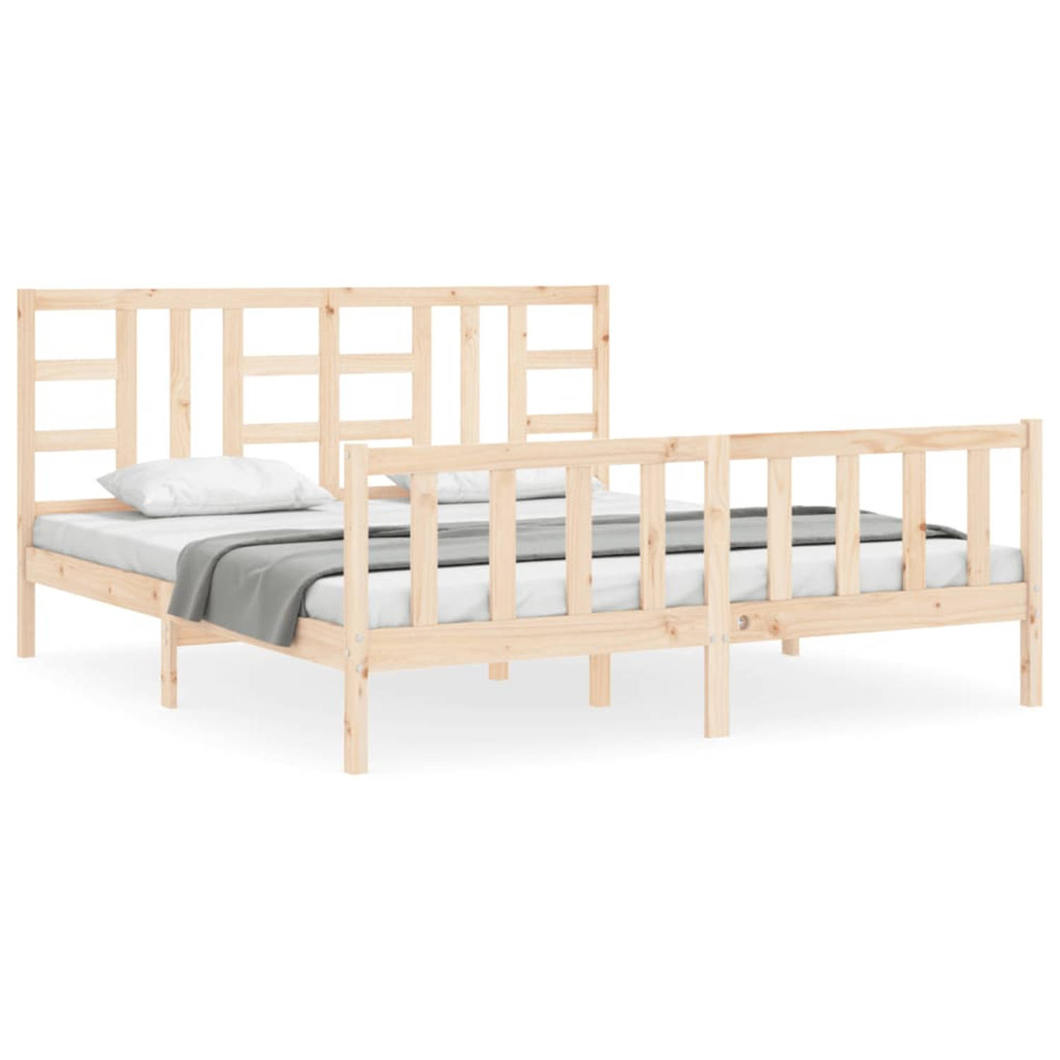 The Living Store Bedframe met hoofdbord massief hout 180x200 cm - Bedframe - Bedframes - Bed - Tweepersoonsbed - Slaapkamermeubel - Houten Bedframe - Houten Bed - Bedbodem - Massie