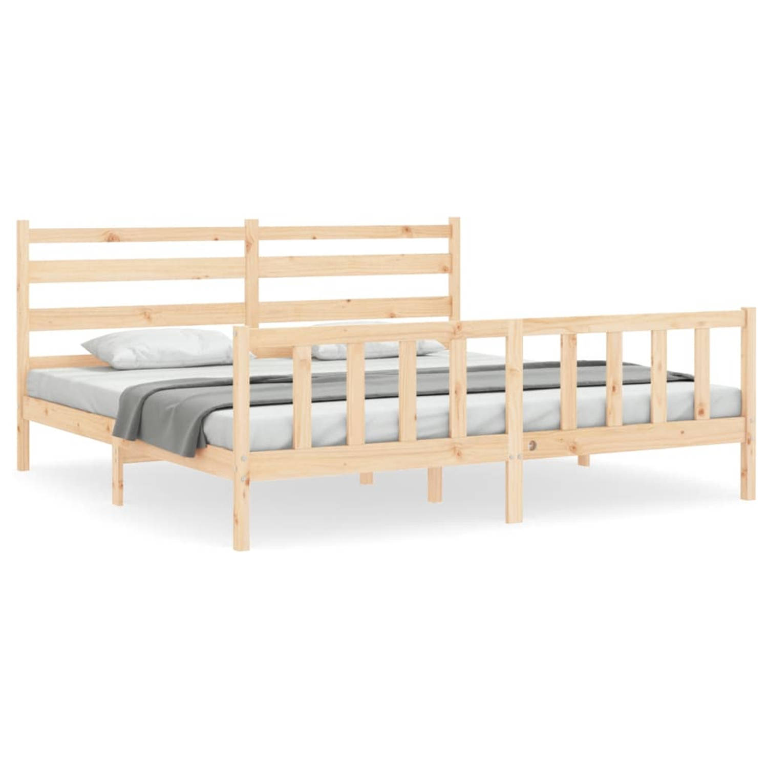 The Living Store Bedframe met hoofdbord massief hout 180x200 cm - Bedframe - Bedframes - Bed - Tweepersoonsbed - Slaapkamermeubel - Houten Bedframe - Houten Bed - Bedbodem - Massie