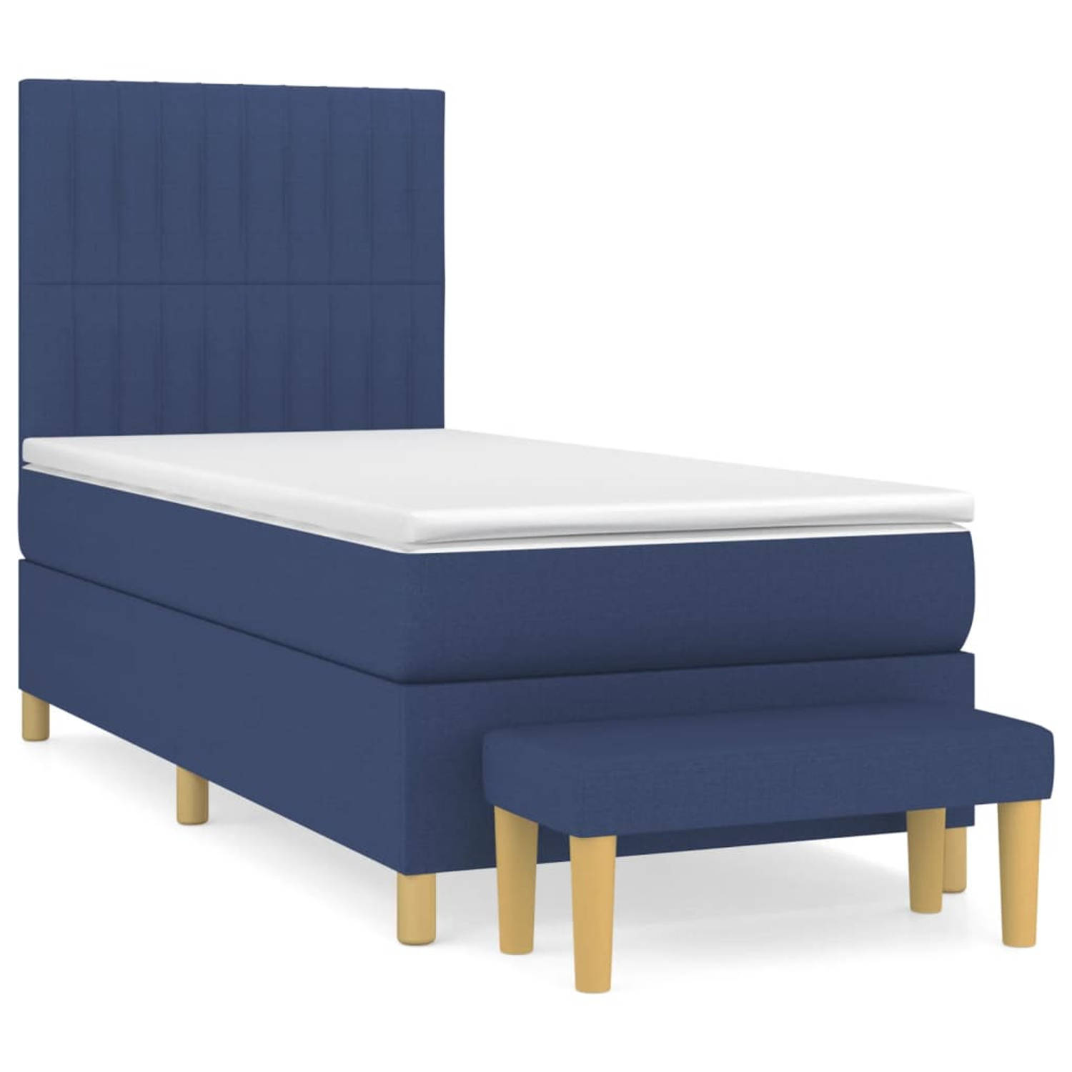 The Living Store Boxspring met matras stof blauw 90x200 cm - Bed