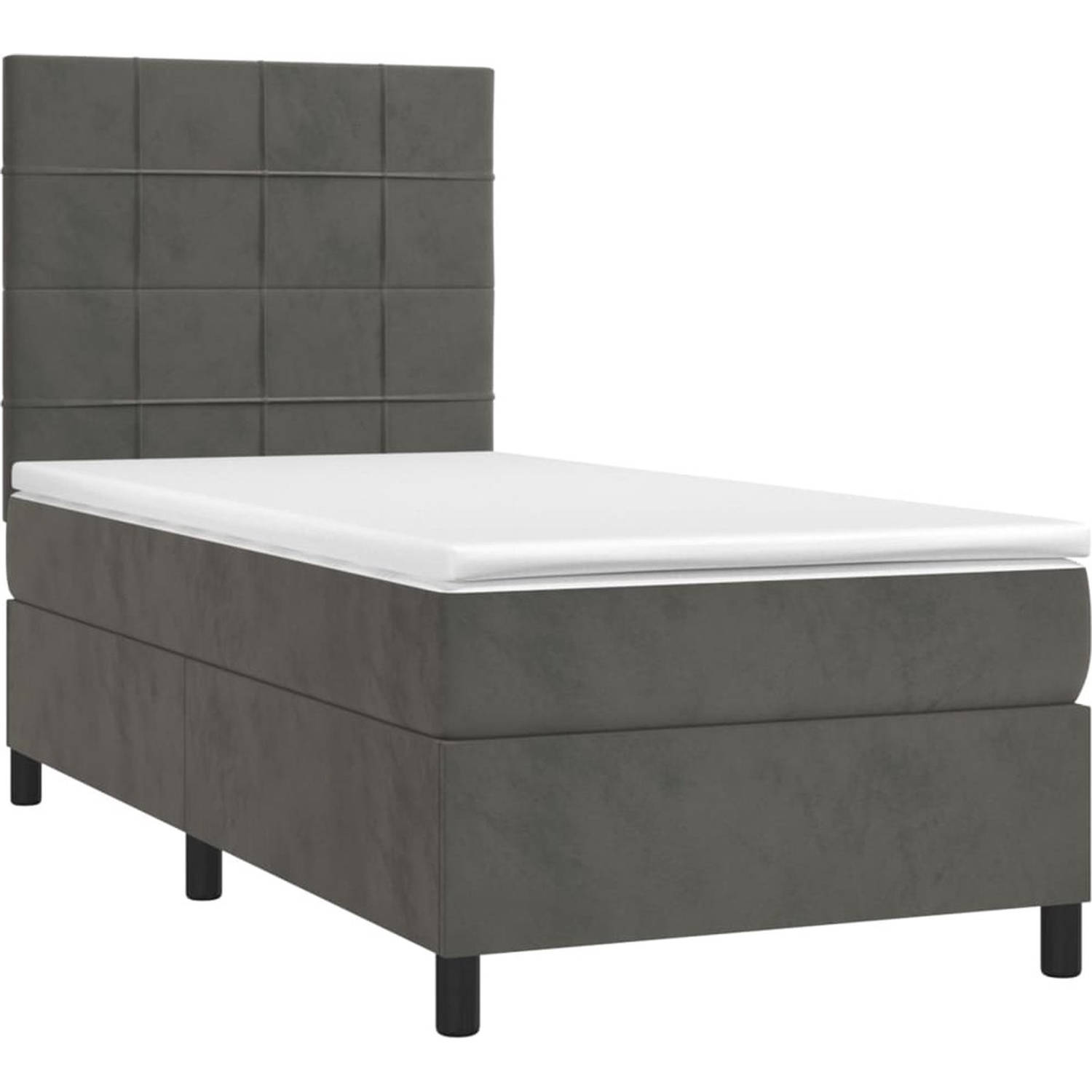 The Living Store Bed The Living Store Donkergrijs Fluweel Bed 203x80x118/128 cm - LED Met Matras