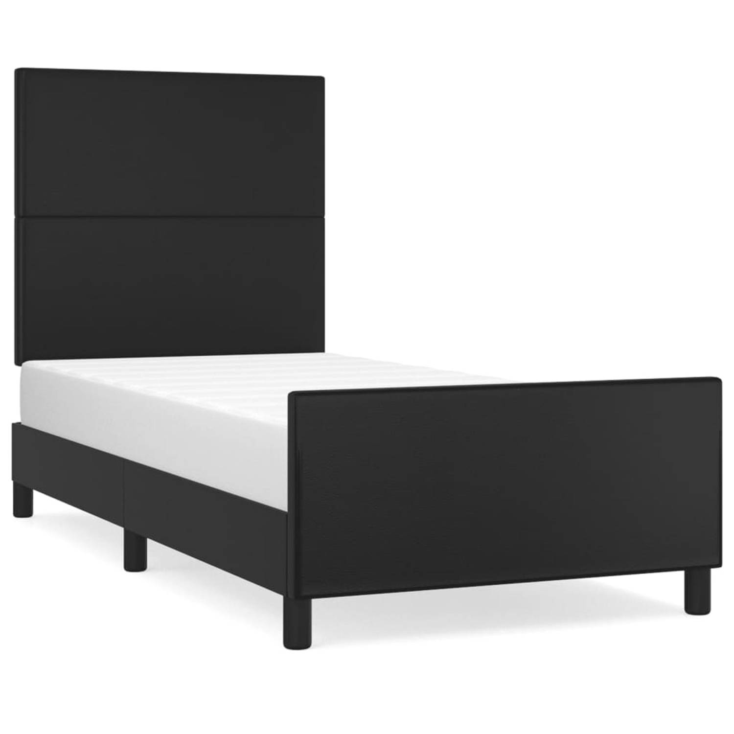 The Living Store Bedframe met hoofdbord kunstleer zwart 90x190 cm - Bed