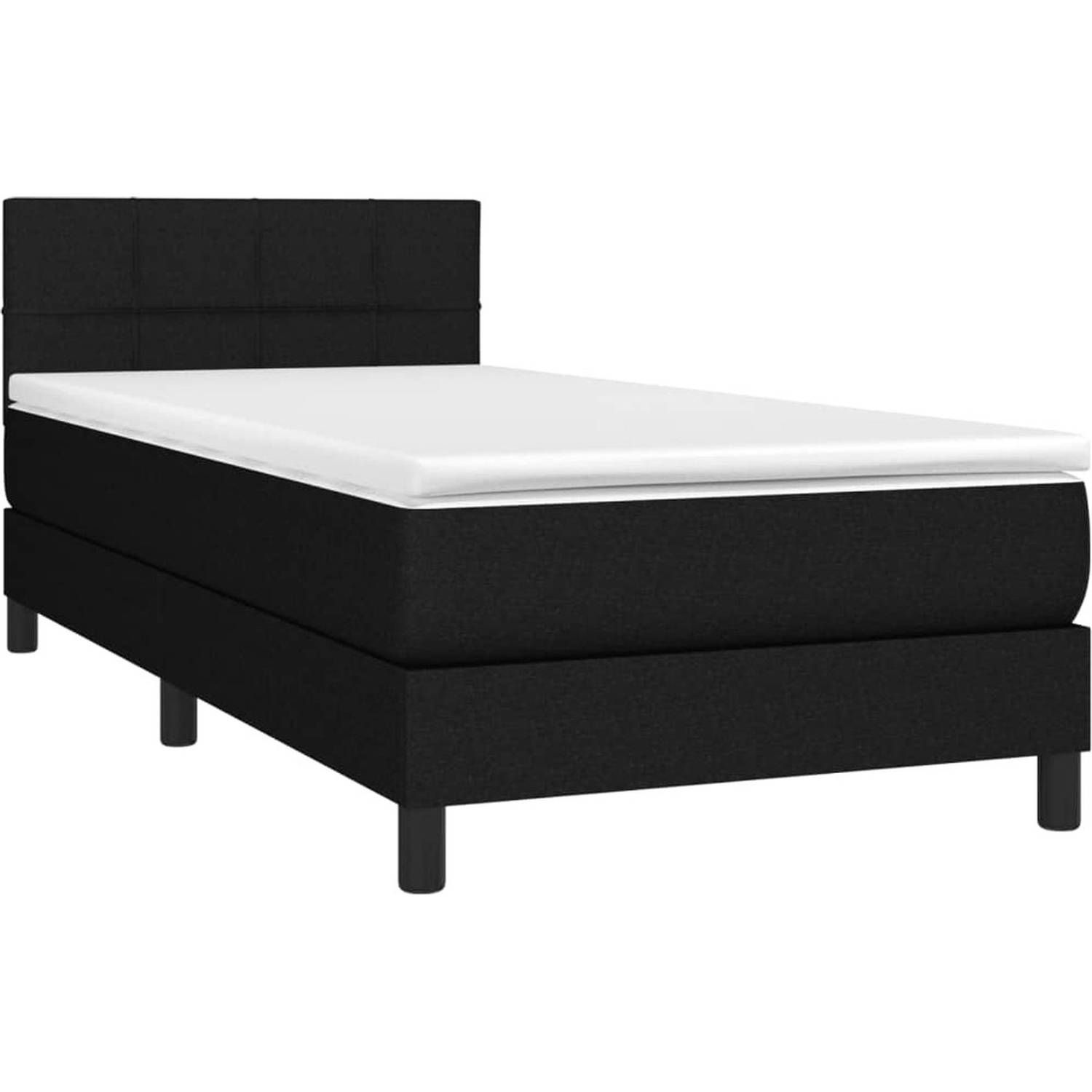 The Living Store Boxspring Bed - 203 x 90 cm - met LED-verlichting - verstelbaar hoofdbord - pocketvering matras en huidvriendelijk topmatras - Zwart/wit LED-strip inbegrepen