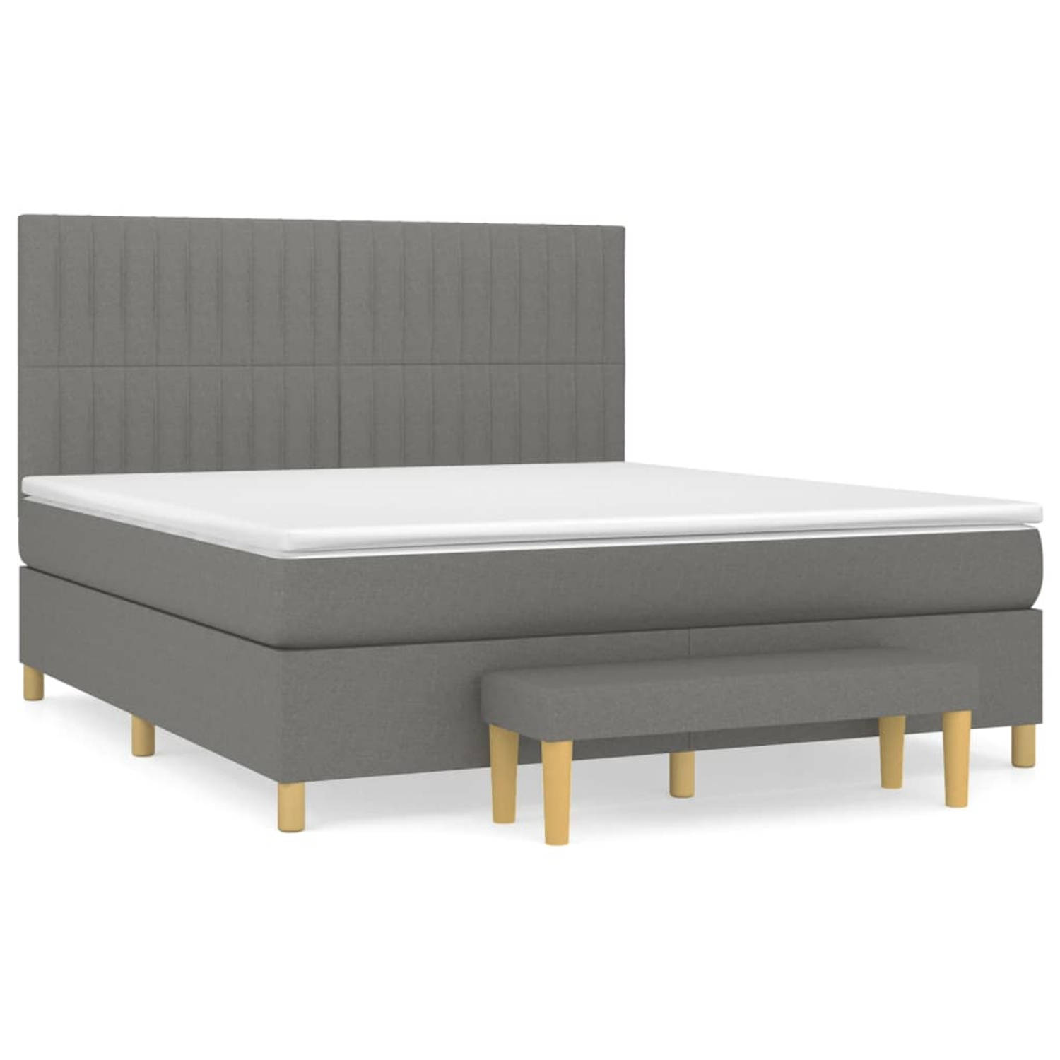 The Living Store Boxspring met matras stof donkergrijs 180x200 cm - Bed