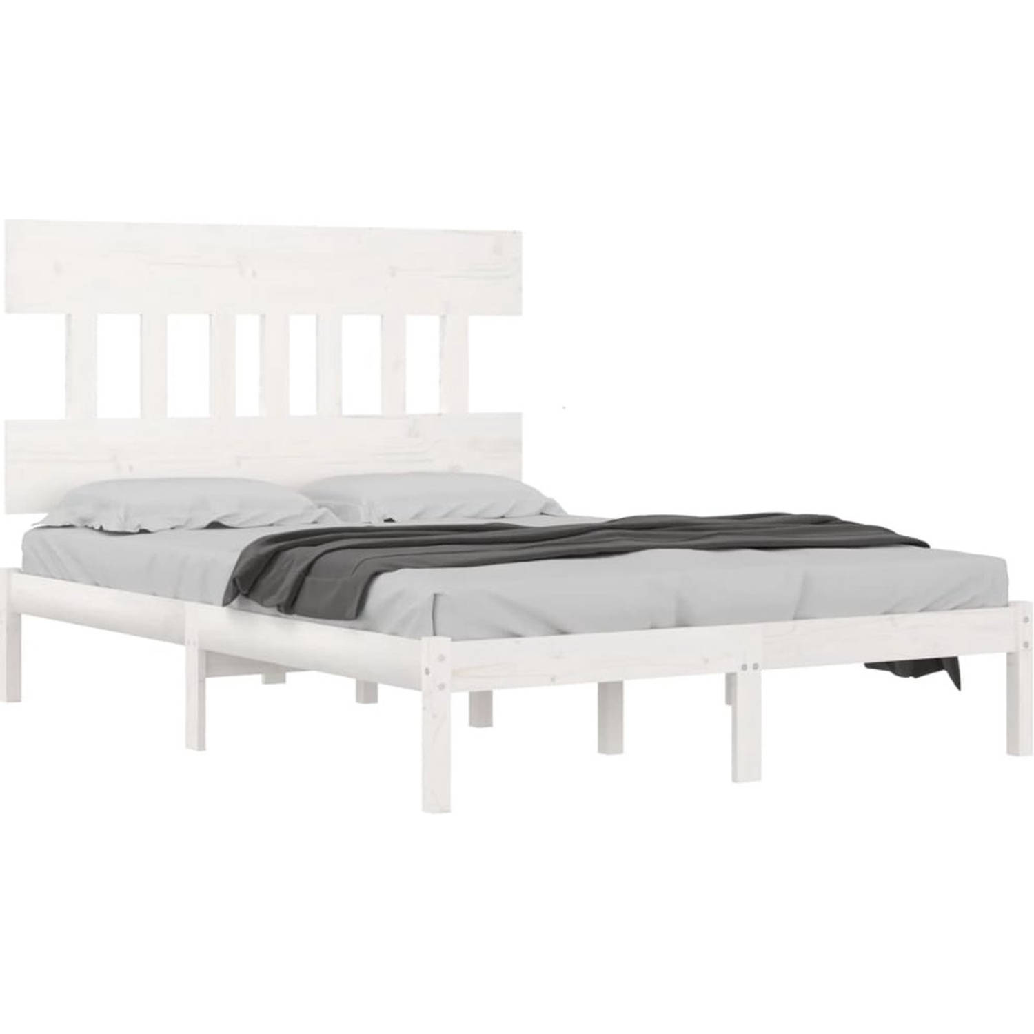 The Living Store Bedframe - Grenenhout - 195.5 x 125.5 x 31 cm - Wit