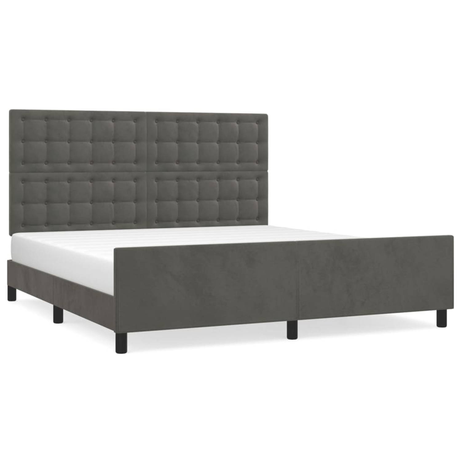 The Living Store Bedframe met hoofdeinde fluweel donkergrijs 180x200 cm - Bed