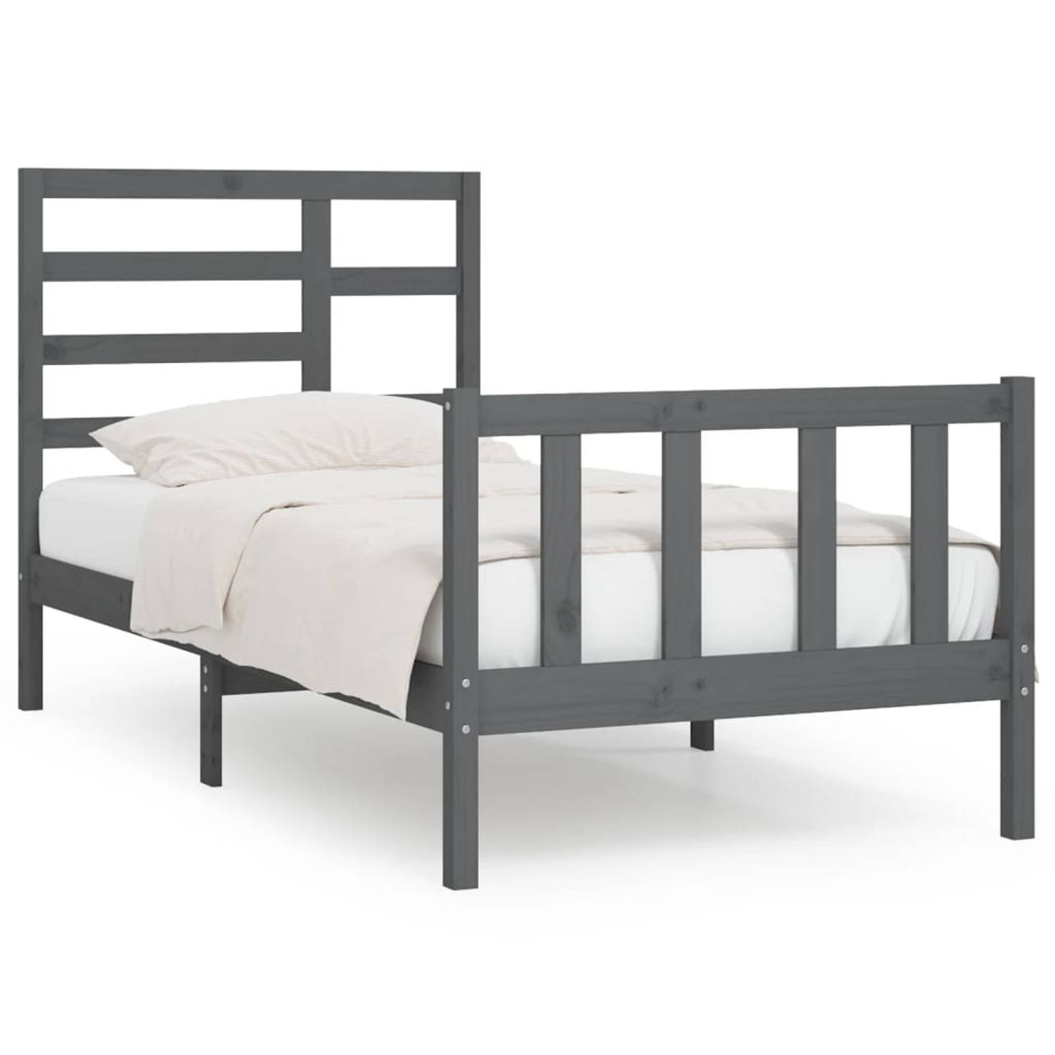 The Living Store Bedframe massief grenenhout grijs 90x200 cm - Bedframe - Bedframes - Bed - Bedbodem - Ledikant - Bed Frame - Massief Houten Bedframe - Slaapmeubel - Eenpersoonsbed