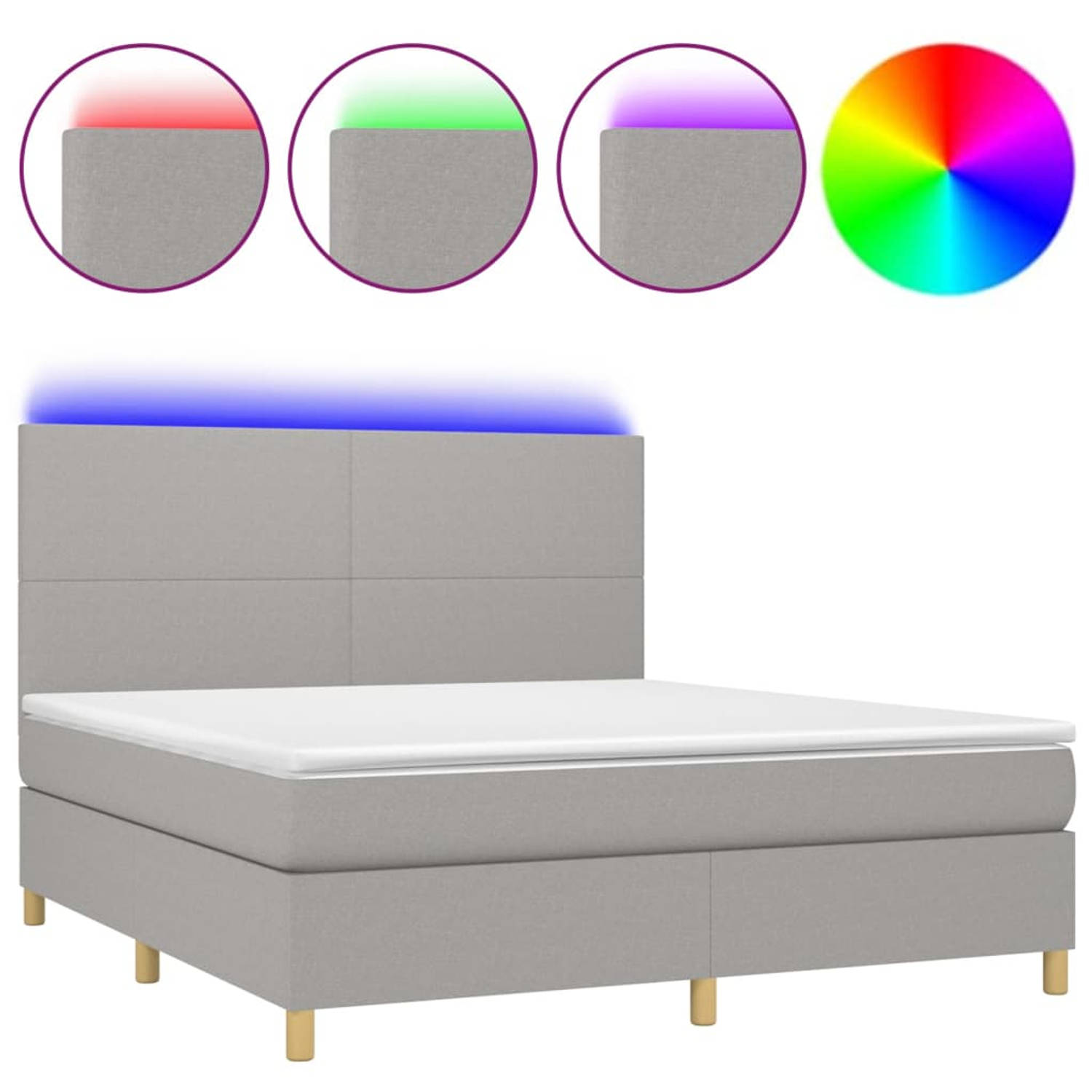 The Living Store Boxspring met matras en LED stof lichtgrijs 180x200 cm - Bed