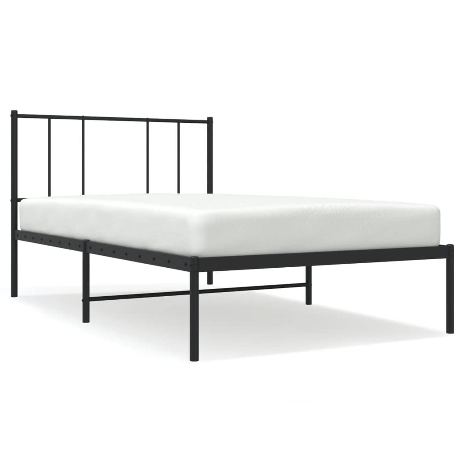 The Living Store Bedframe met hoofdbord metaal zwart 90x200 cm - Bed