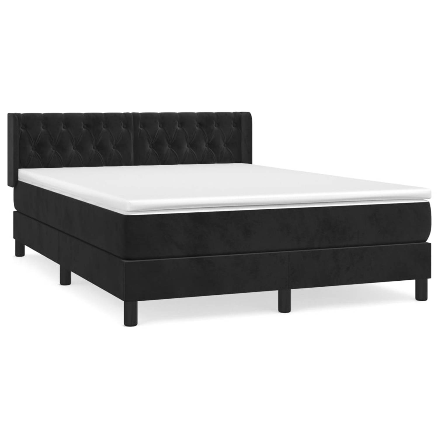 The Living Store Boxspring met matras fluweel zwart 140x190 cm - Bed