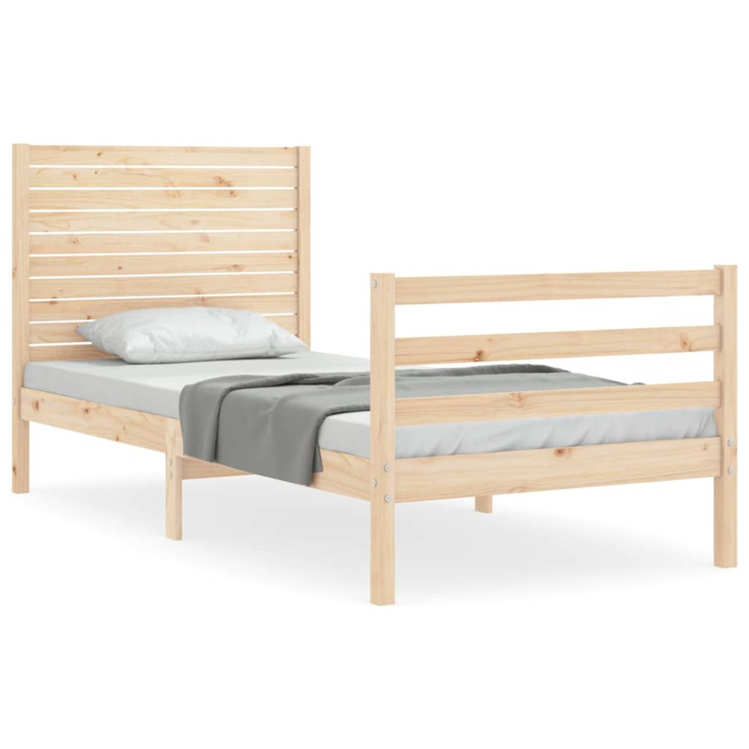 The Living Store Bedframe met hoofdbord massief hout 90x200 cm - Bedframe - Bedframes - Bed - Eenpersoonsbed - Slaapkamermeubel - Houten Bedframe - Houten Bed - Bedbodem - Massief