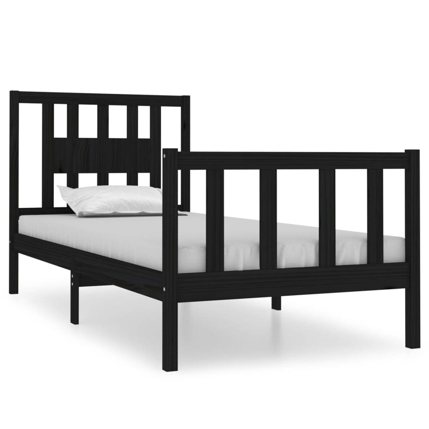 The Living Store Bedframe massief hout zwart 75x190 cm 2FT6 Small Single - Bedframe - Bedframes - Eenpersoonsbed - Bed - Bedombouw - Ledikant - Houten Bedframe - Eenpersoonsbedden
