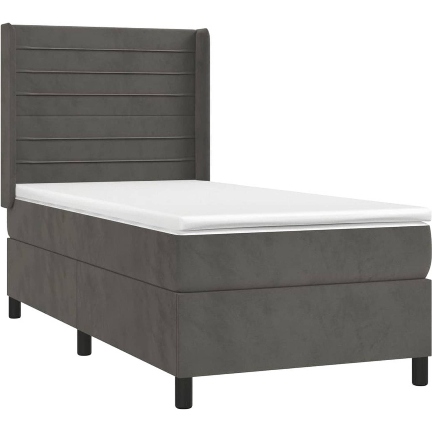 The Living Store Boxspringbed - Bed - 203 x 93 x 118/128 cm - Donkergrijs
