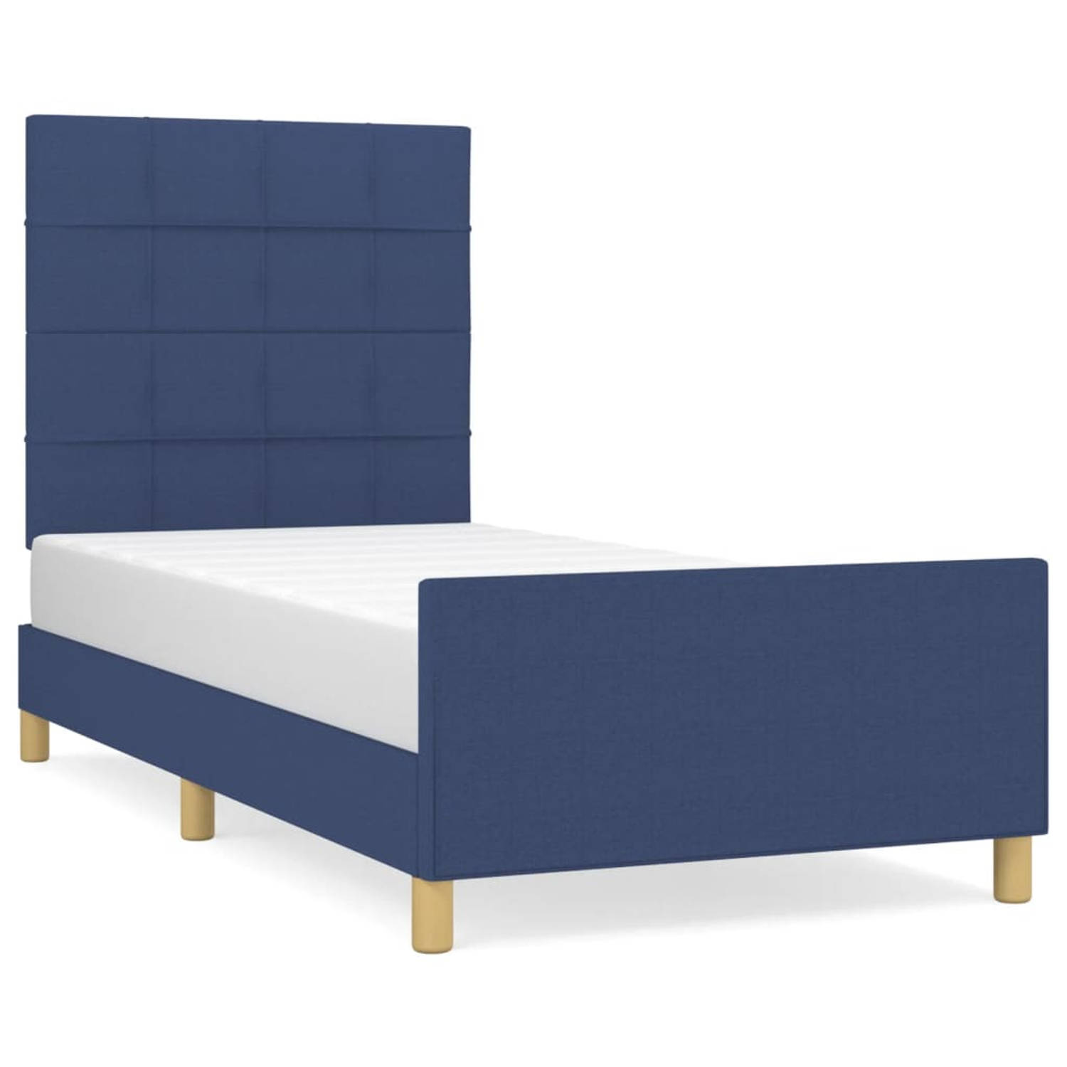 The Living Store Bedframe met hoofdeinde stof blauw 90x200 cm - Bed