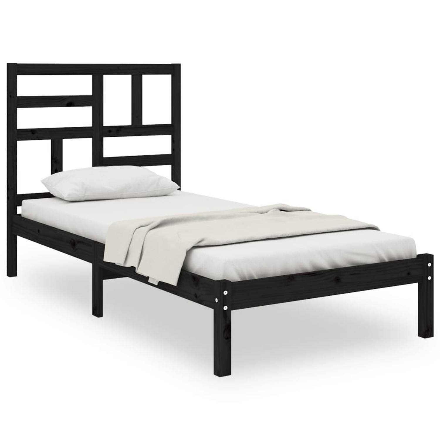 The Living Store Bedframe massief hout zwart 75x190 cm 2FT6 Small Single - Bedframe - Bedframes - Bed - Bedbodem - Ledikant - Bed Frame - Massief Houten Bedframe - Slaapmeubel - Ee