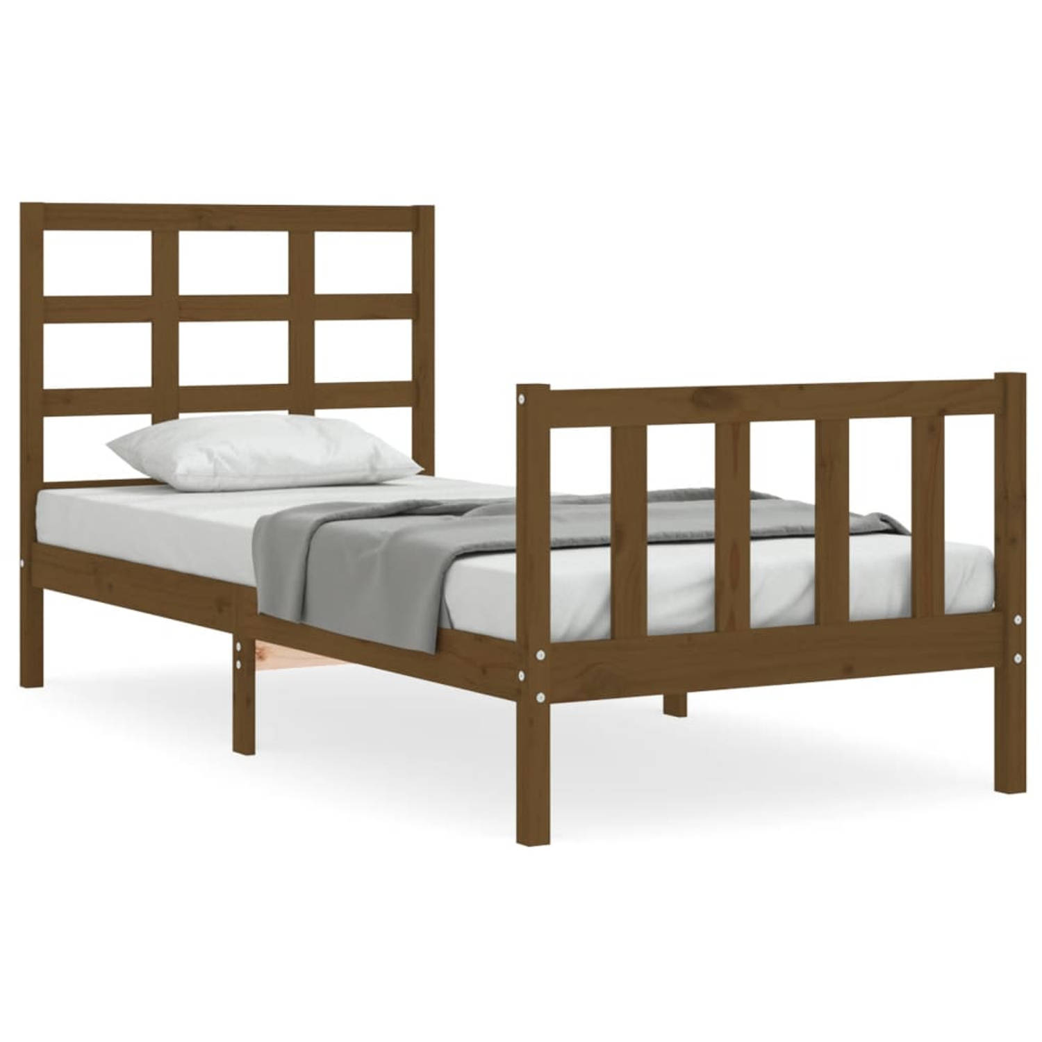 The Living Store Bedframe met hoofdbord massief hout honingbruin 90x190 cm - Bedframe - Bedframes - Bed - Eenpersoonsbed - Slaapkamermeubel - Houten Bedframe - Houten Bed - Bedbode