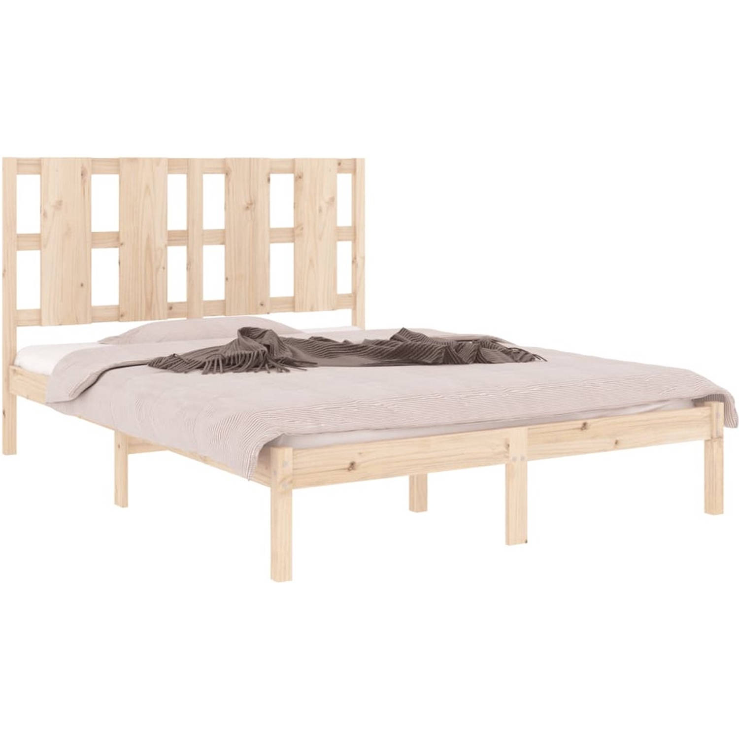 The Living Store Houten bedframe - Massief grenenhout - 195.5 x 145.5 x 100 cm - Comfortabel hoofdeinde
