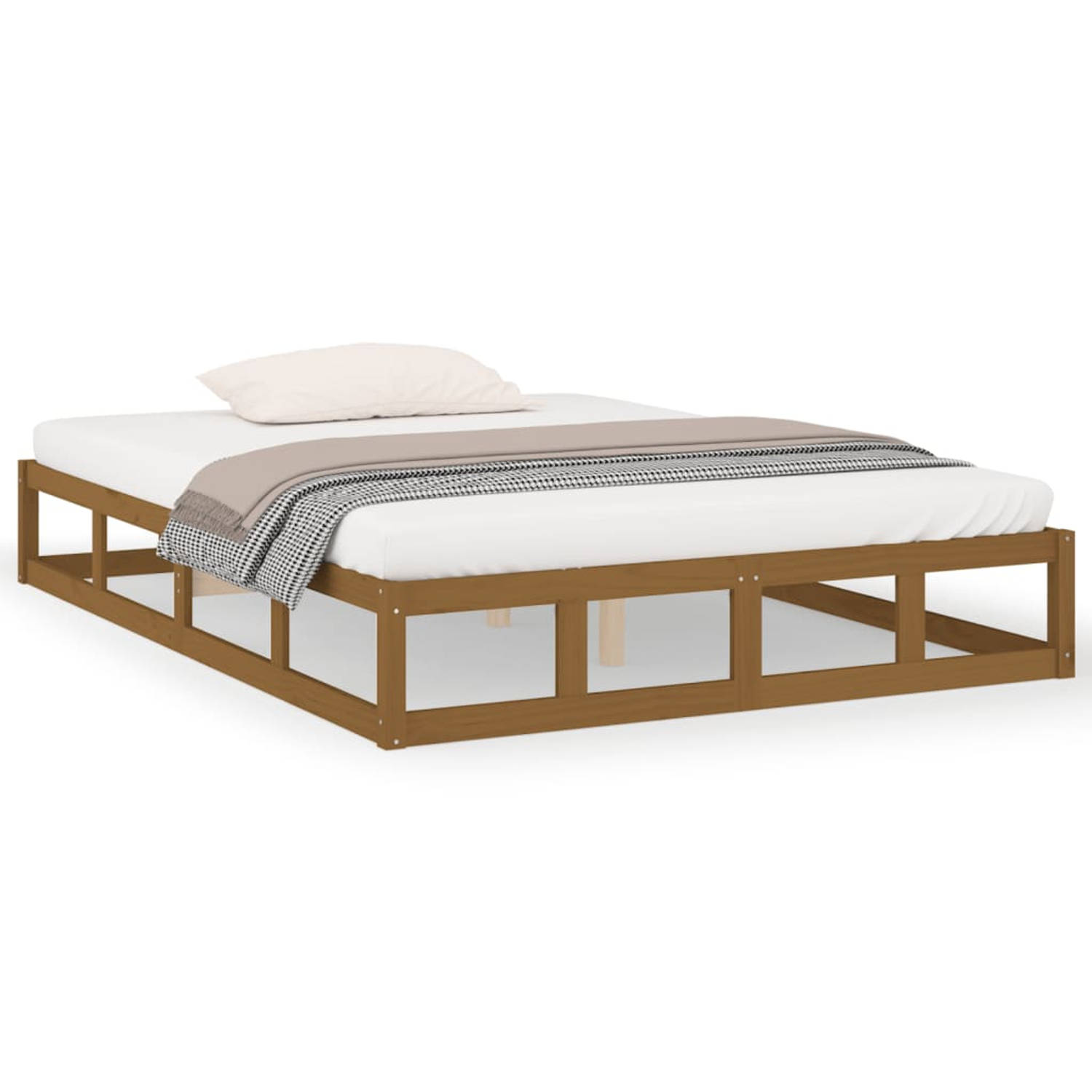 The Living Store Bedframe massief hout honingbruin 135x190 cm 4FT6 Double - Bedframe - Bedframes - Bed - Bedbodem - Ledikant - Bed Frame - Massief Houten Bedframe - Slaapmeubel - T