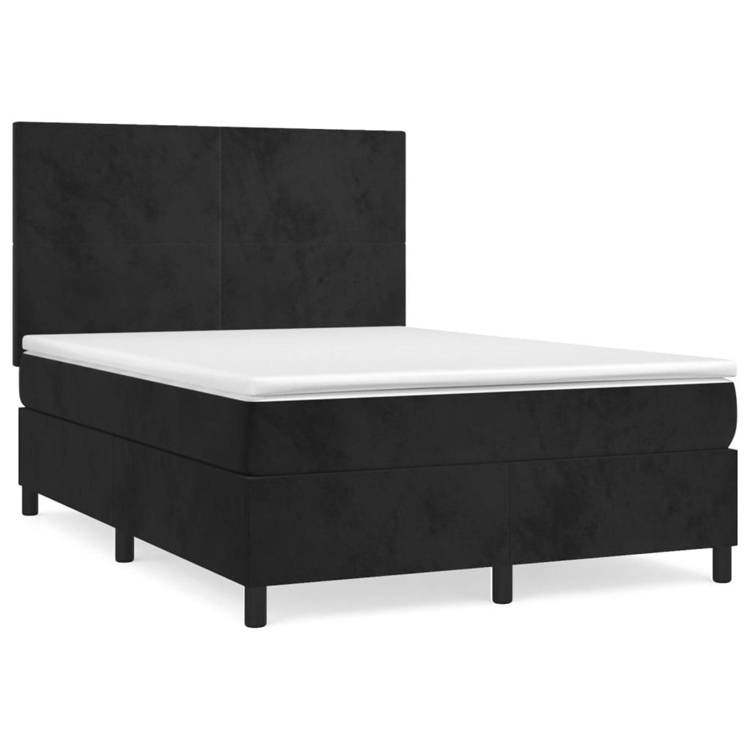 The Living Store Boxspring met matras fluweel zwart 140x190 cm - Bed