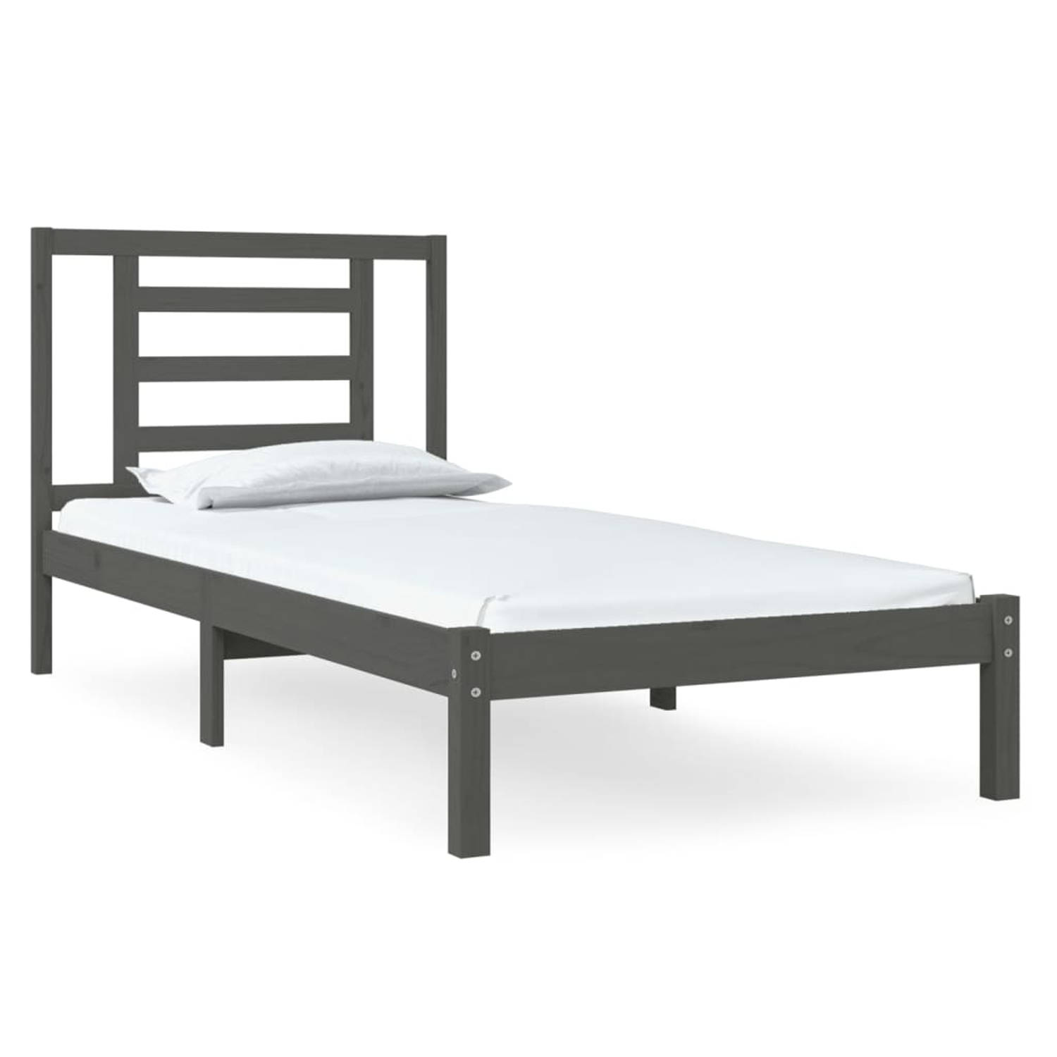 The Living Store Bedframe massief grenenhout grijs 100x200 cm - Bedframe - Bedframes - Bed - Bedbodem - Ledikant - Bed Frame - Massief Houten Bedframe - Slaapmeubel - Eenpersoonsbe