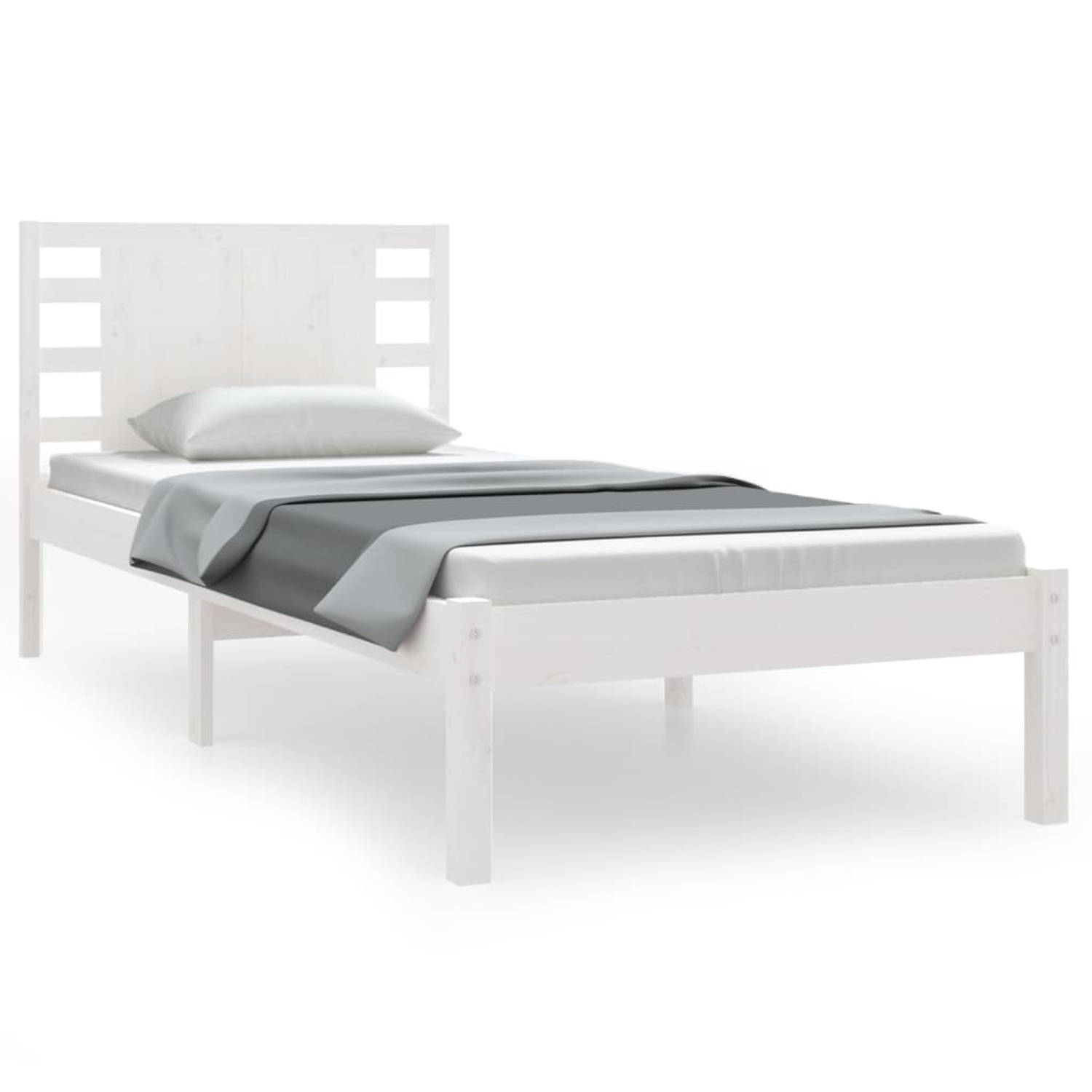 The Living Store Bedframe massief grenenhout wit 90x200 cm - Bedframe - Bedframes - Eenpersoonsbed - Bed - Bedombouw - Ledikant - Houten Bedframe - Eenpersoonsbedden - Bedden - Bed