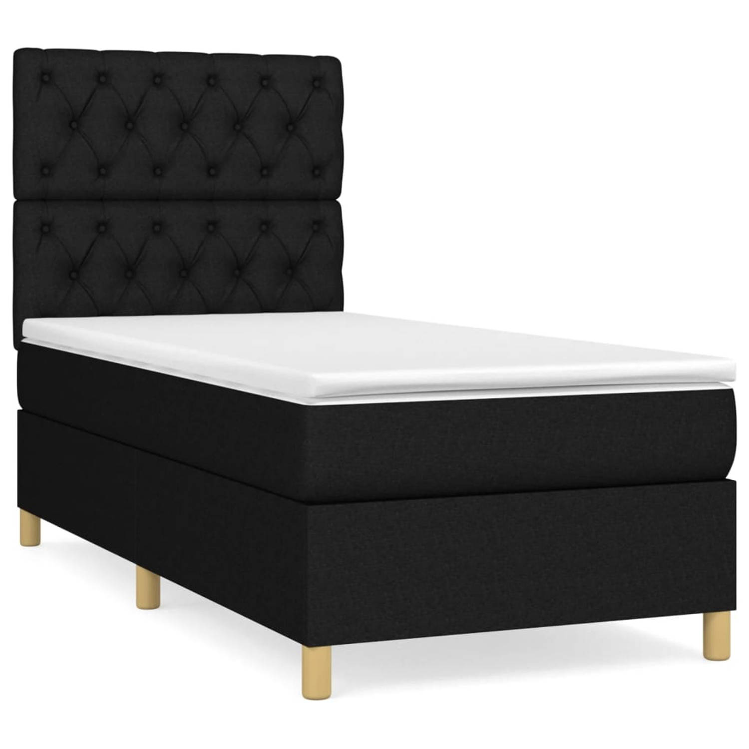 The Living Store Boxspring met matras stof zwart 80x200 cm - Bed