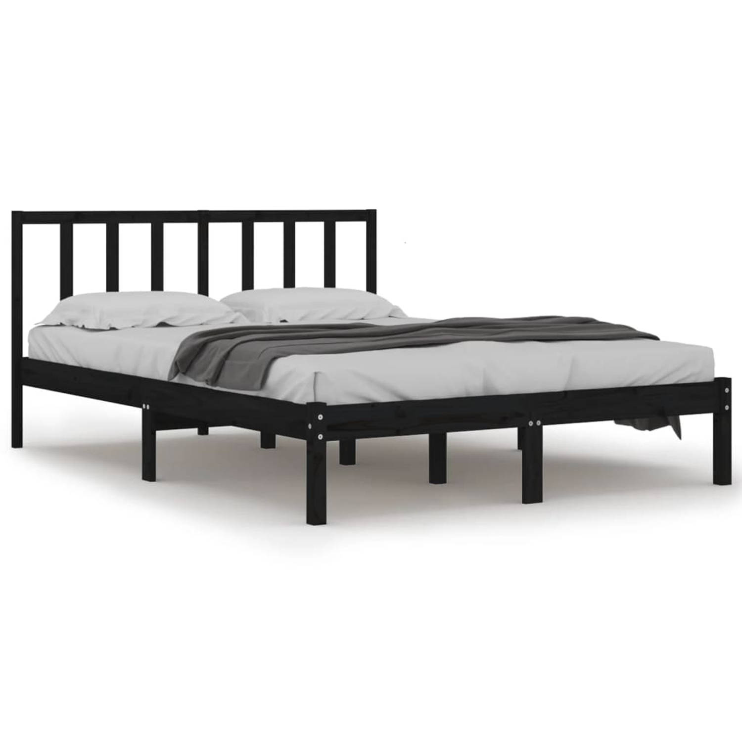 The Living Store Bedframe massief grenenhout zwart 140x200 cm - Bedframe - Bedframes - Bed - Bedbodem - Ledikant - Bed Frame - Massief Houten Bedframe - Slaapmeubel - Bedden - Bedb