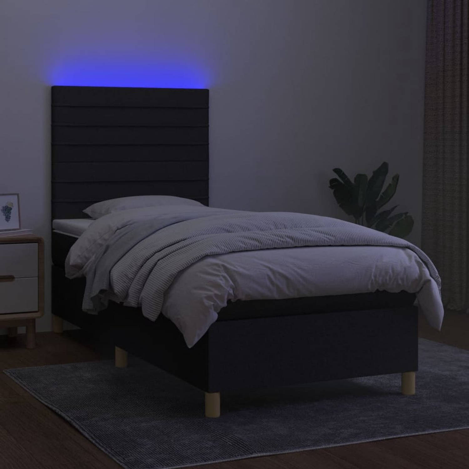 The Living Store Boxspring Bed - LED - Zwarte stof - B80 x L200 x H118/128 - Pocketvering matras