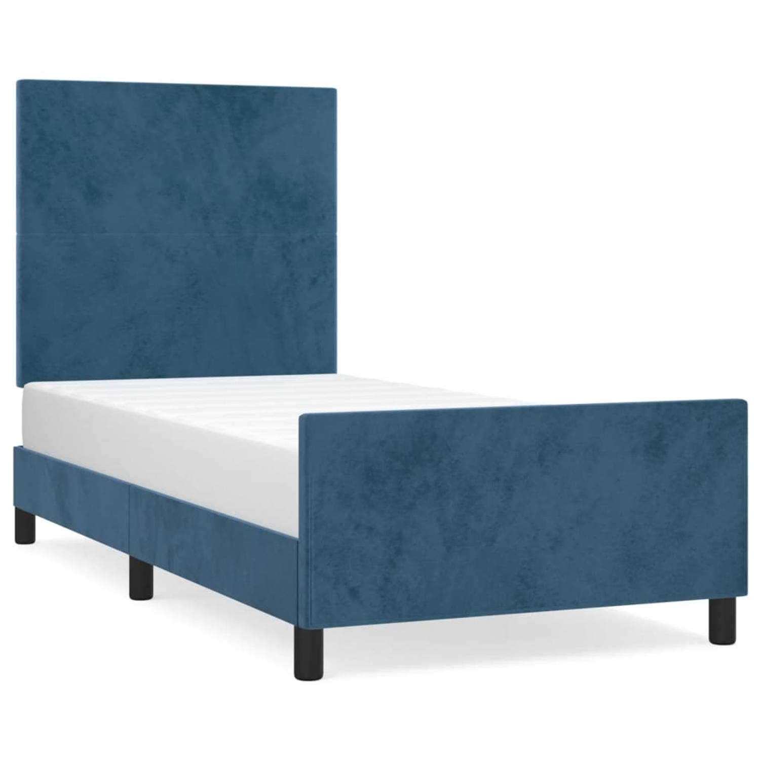 The Living Store Bedframe met hoofdeinde fluweel donkerblauw 90x200 cm - Bed