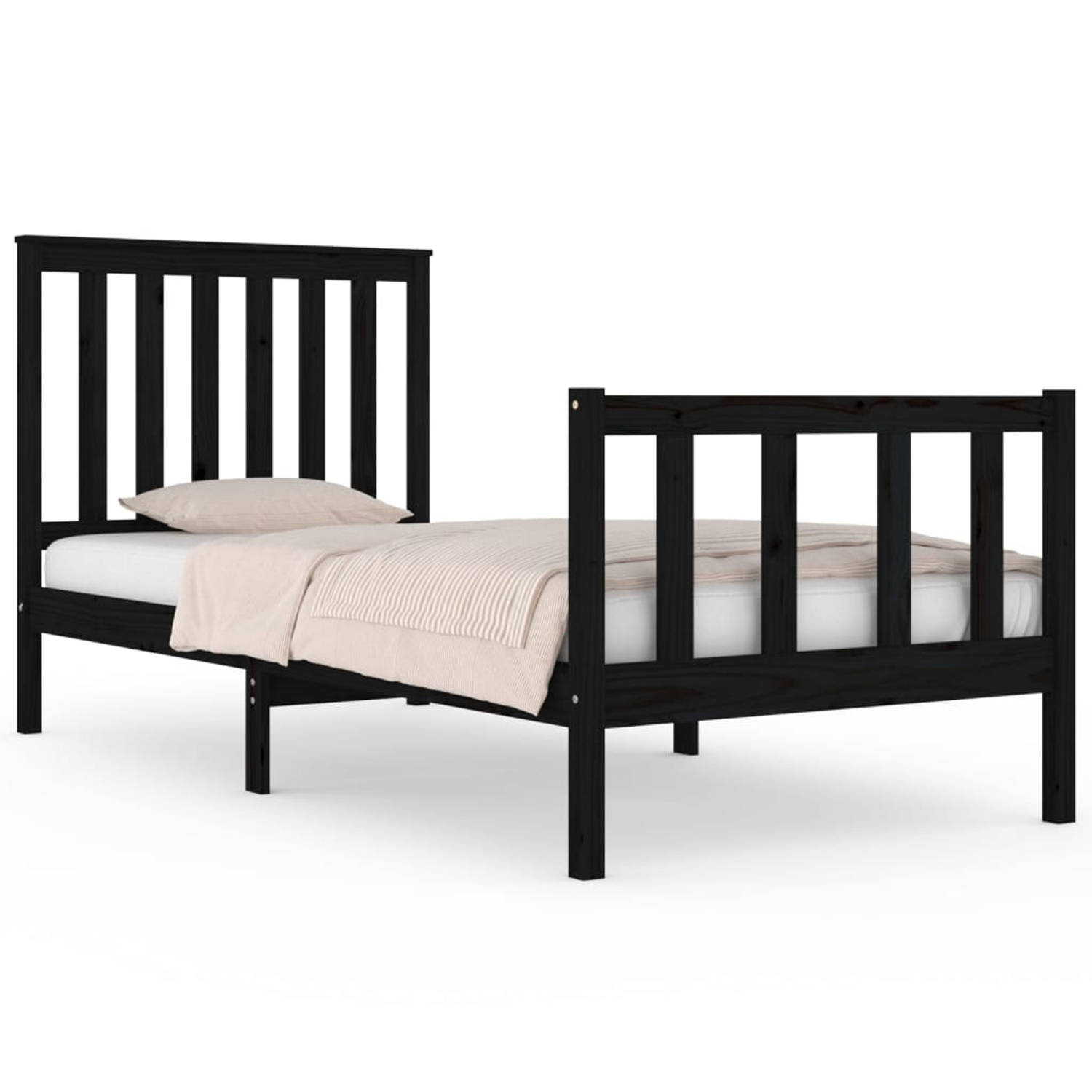 The Living Store Bedframe massief grenenhout zwart 90x190 cm 3FT Single - Bedframe - Bedframes - Eenpersoonsbed - Bed - Bedombouw - Enkel Bed - Frame - Bed Frame - Ledikant - Houte