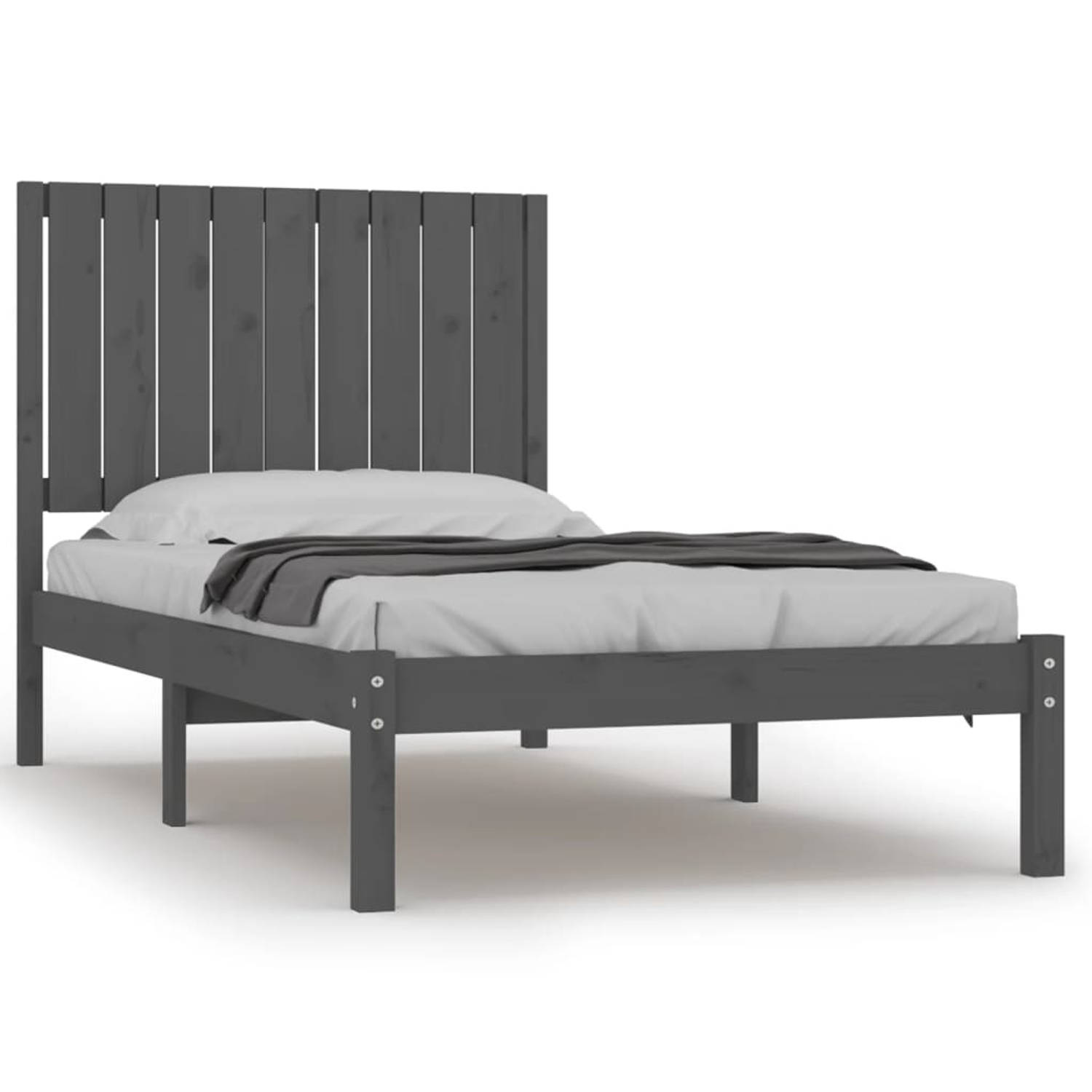 The Living Store Bedframe massief grenenhout grijs 90x190 cm 3FT Single - Bedframe - Bedframes - Bed - Bedbodem - Ledikant - Bed Frame - Massief Houten Bedframe - Slaapmeubel - Een