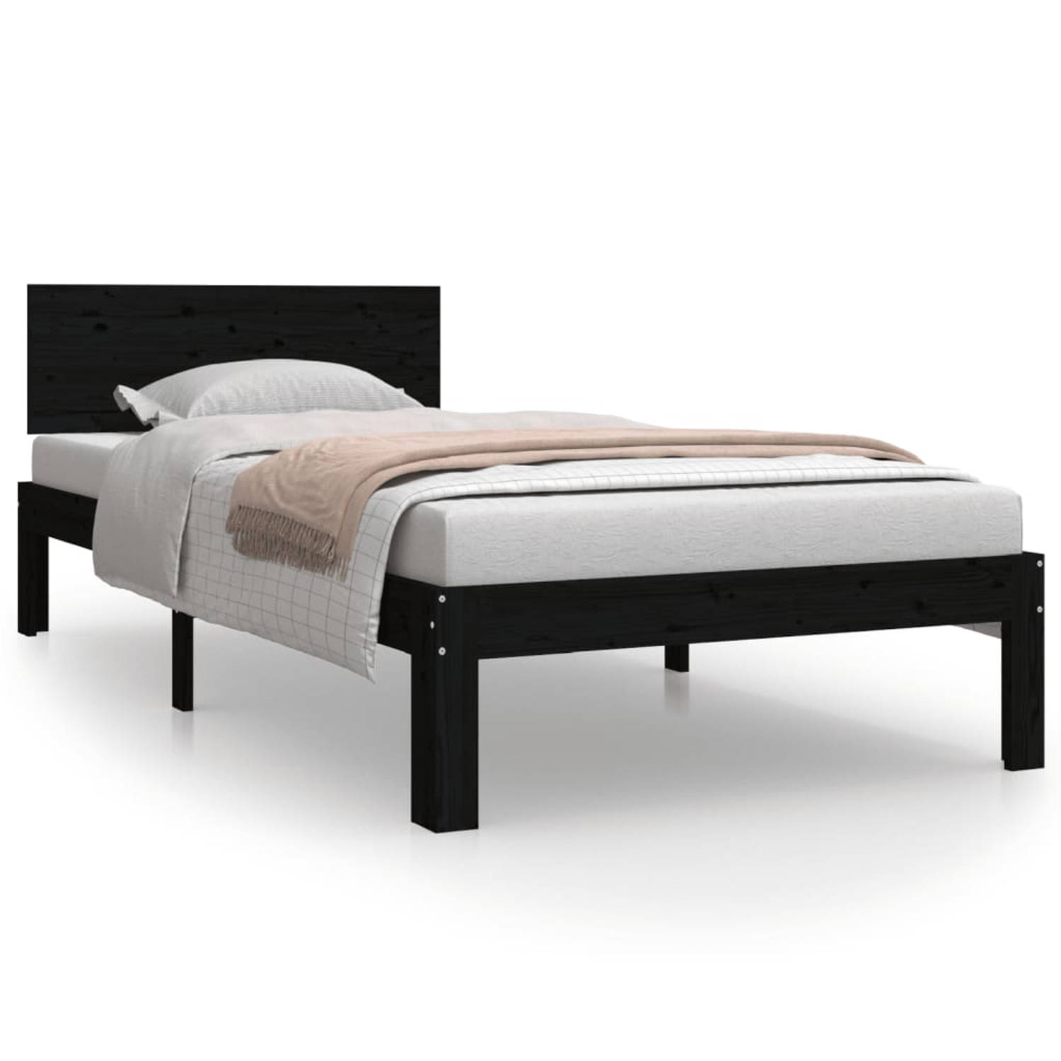 The Living Store Bedframe massief grenenhout zwart 90x200 cm - Bedframe - Bedframes - Bed - Bedbodem - Ledikant - Bed Frame - Massief Houten Bedframe - Slaapmeubel - Eenpersoonsbed