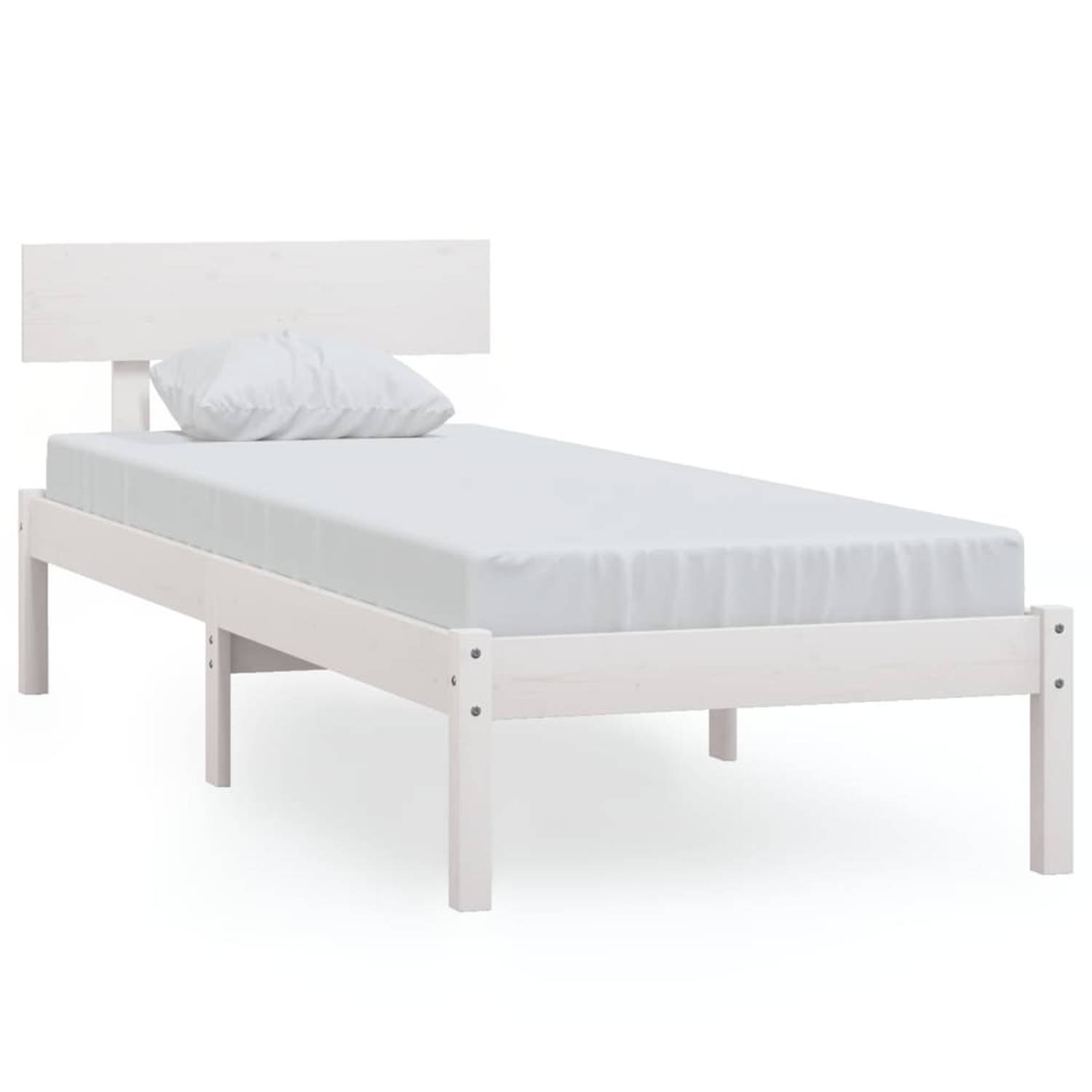 The Living Store Bedframe massief grenenhout wit 90x190 cm UK Single - Bedframe - Bedframes - Bed - Bedbodem - Ledikant - Bed Frame - Massief Houten Bedframe - Slaapmeubel - Eenper