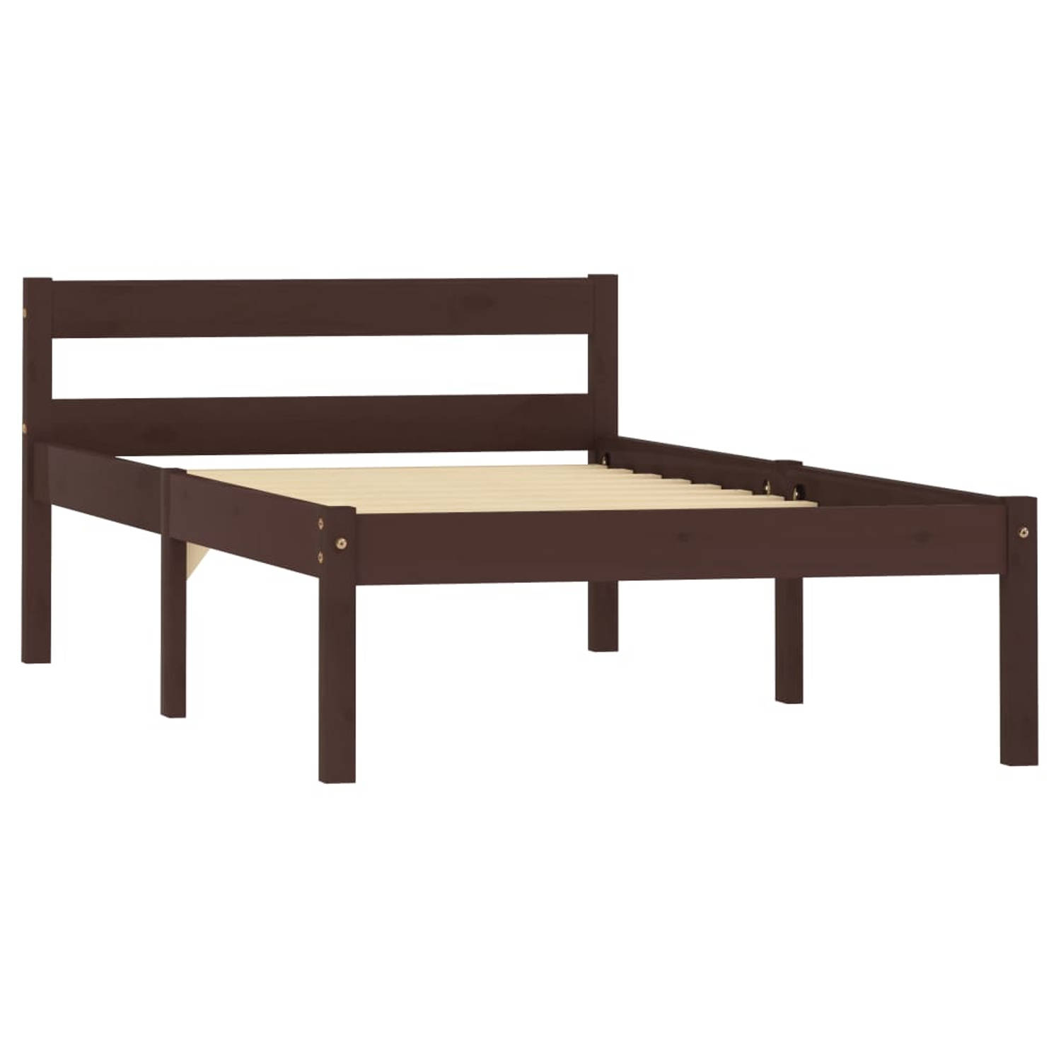 The Living Store Bedframe massief grenenhout donkerbruin 90x200 cm - Bed