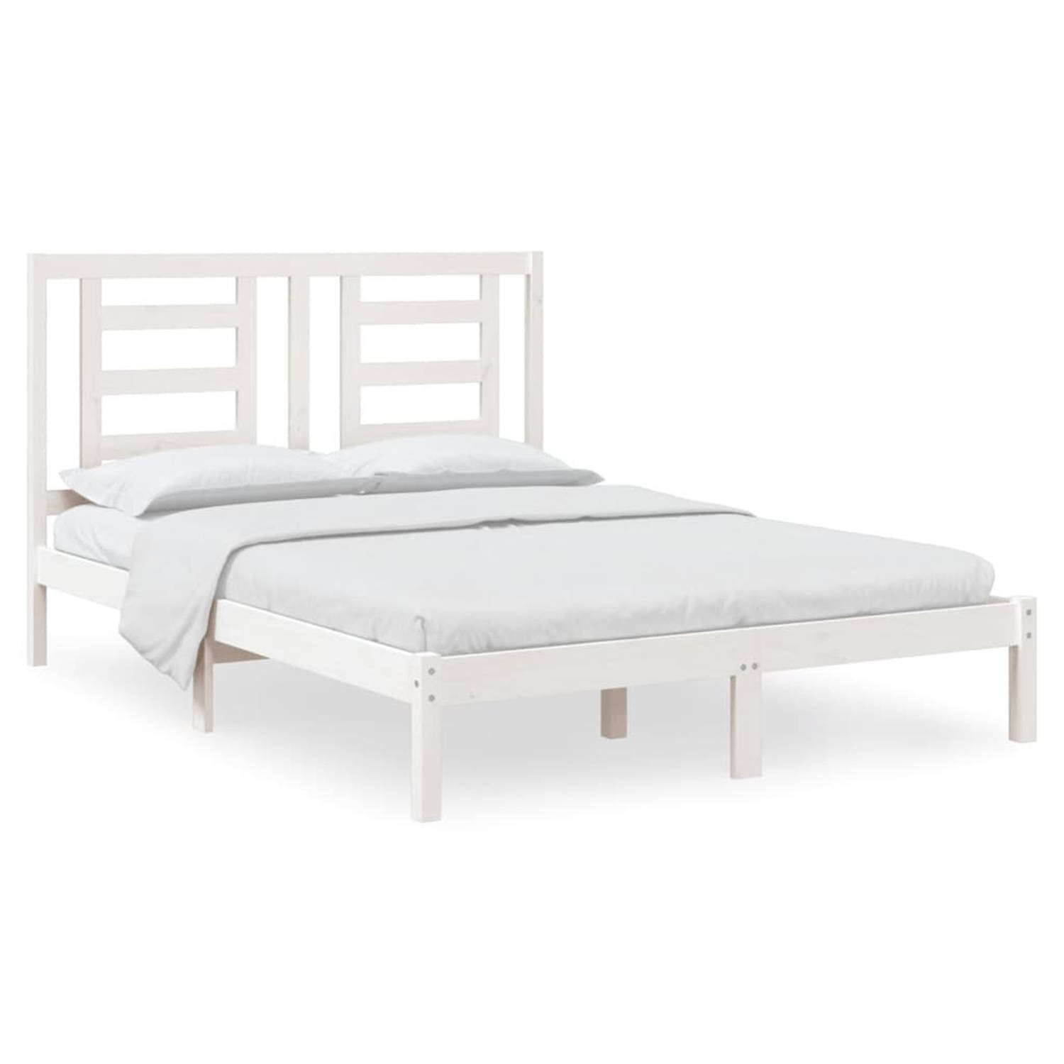 The Living Store Bedframe massief grenenhout wit 150x200 cm 5FT King Size - Bed