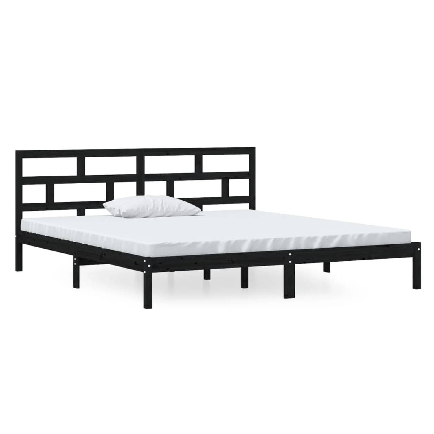 The Living Store Bedframe massief grenenhout zwart 140x190 cm - Bedframe - Bedframes - Bed - Bedbodem - Ledikant - Bed Frame - Massief Houten Bedframe - Slaapmeubel - Tweepersoonsb