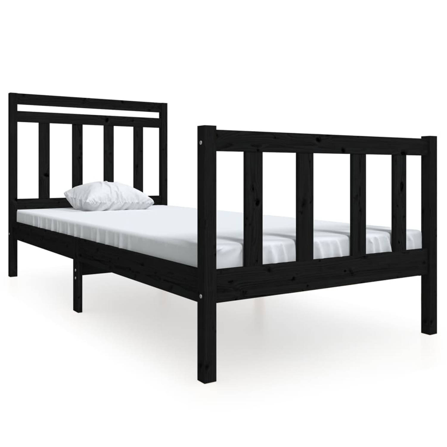 The Living Store Bedframe massief hout zwart 90x190 cm 3FT6 Single - Bedframe - Bedframes - Eenpersoonsbed - Bed - Bedombouw - Frame - Bed Frame - Ledikant - Bedframe Met Hoofdeind