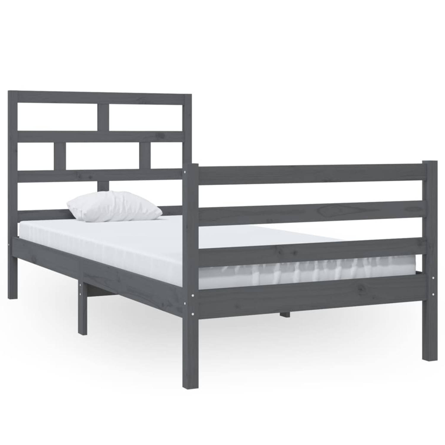 The Living Store Bedframe massief grenenhout grijs 90x200 cm - Bedframe - Bedframes - Bed - Bedbodem - Ledikant - Bed Frame - Massief Houten Bedframe - Slaapmeubel - Eenpersoonsbed