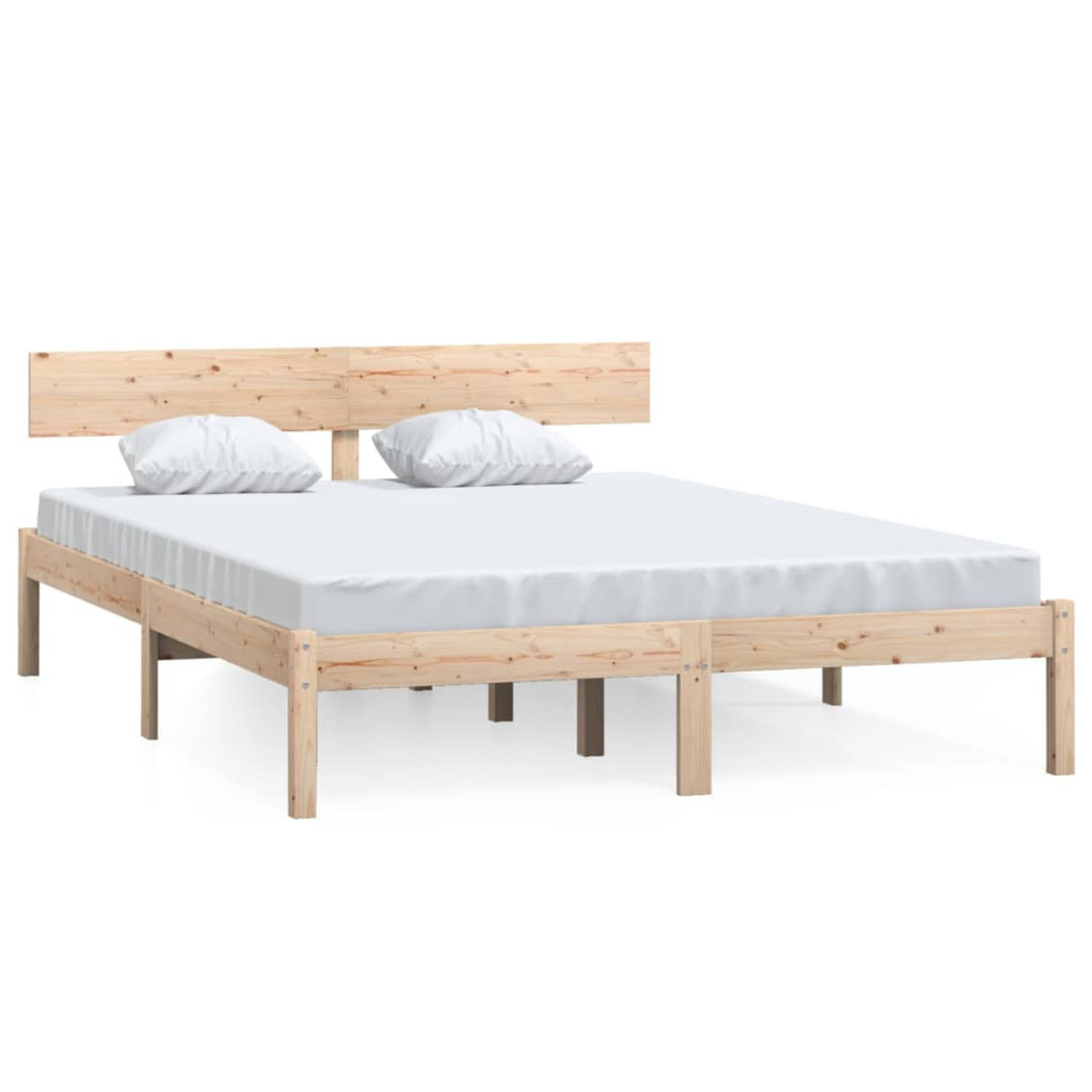 The Living Store Bedframe massief grenenhout 135x190 cm UK Double - Bedframe - Bedframes - Bed - Bedbodem - Ledikant - Bed Frame - Massief Houten Bedframe - Slaapmeubel - Tweeperso